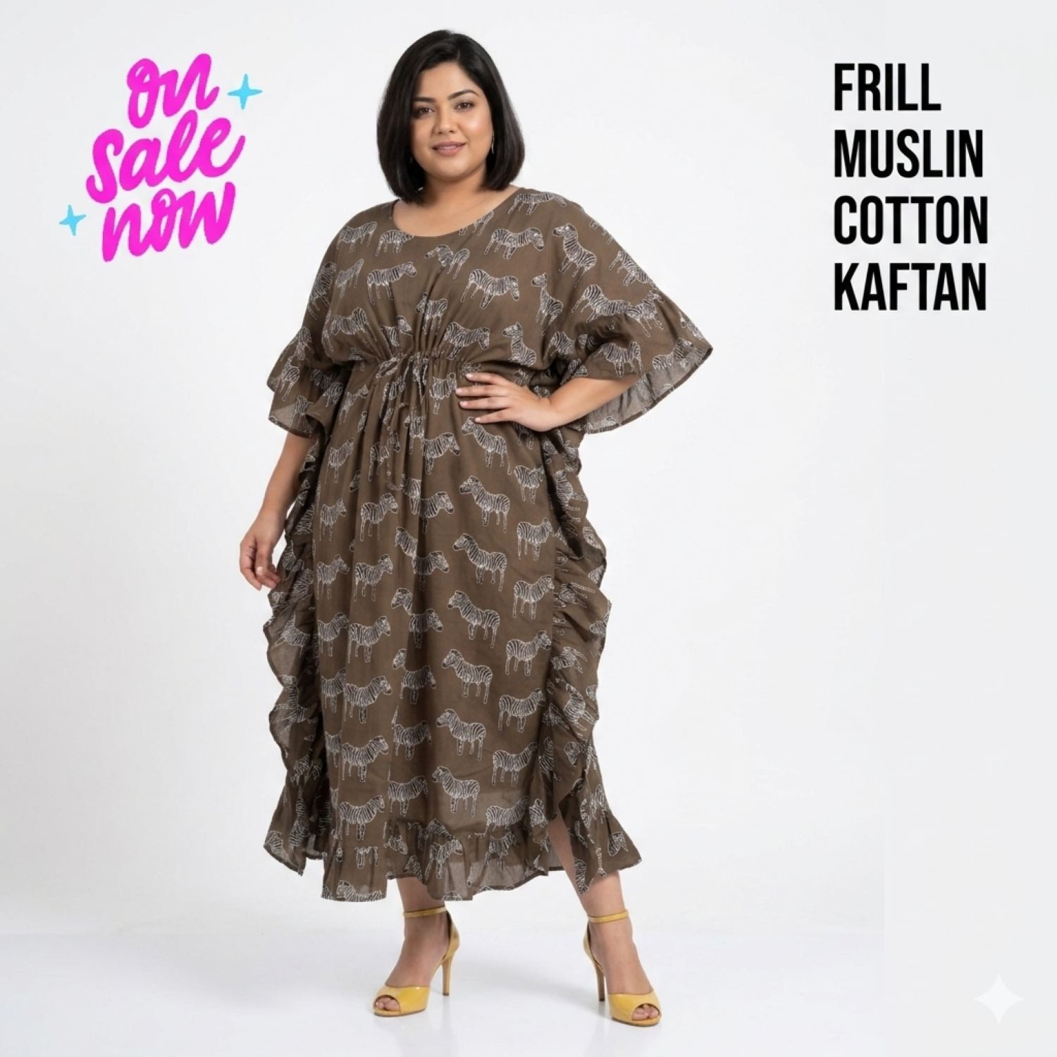 PfauGermany Kaftan Frill Spiral Print Muslin Cotton Kaftan