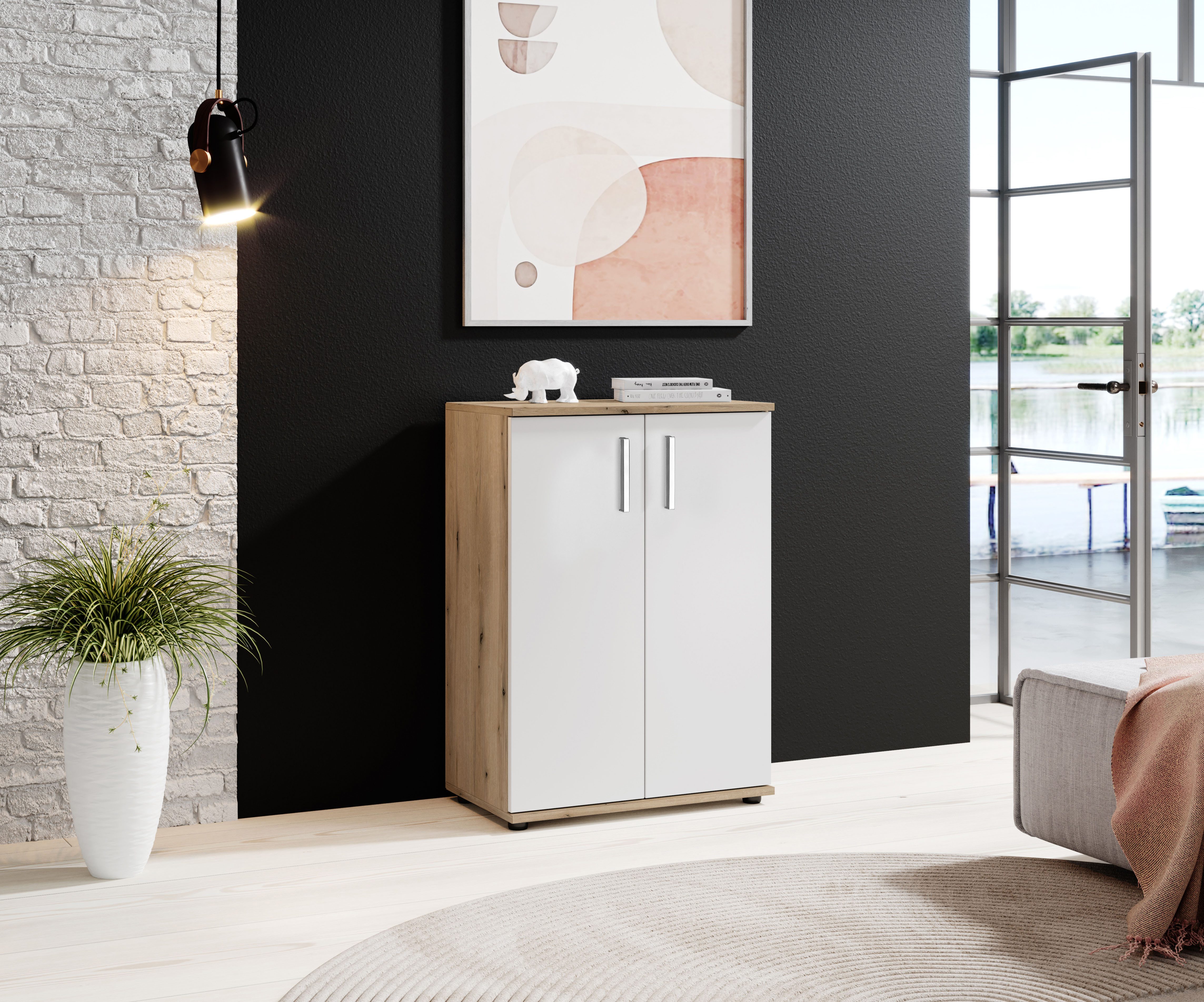 HBZ Kommode BC-Drift-2, Mehrzweckschrank Stellmaß BxHxT 60x84x35 cm (1 St), Schrank mit 2 Türen und 1 Einlegeboden