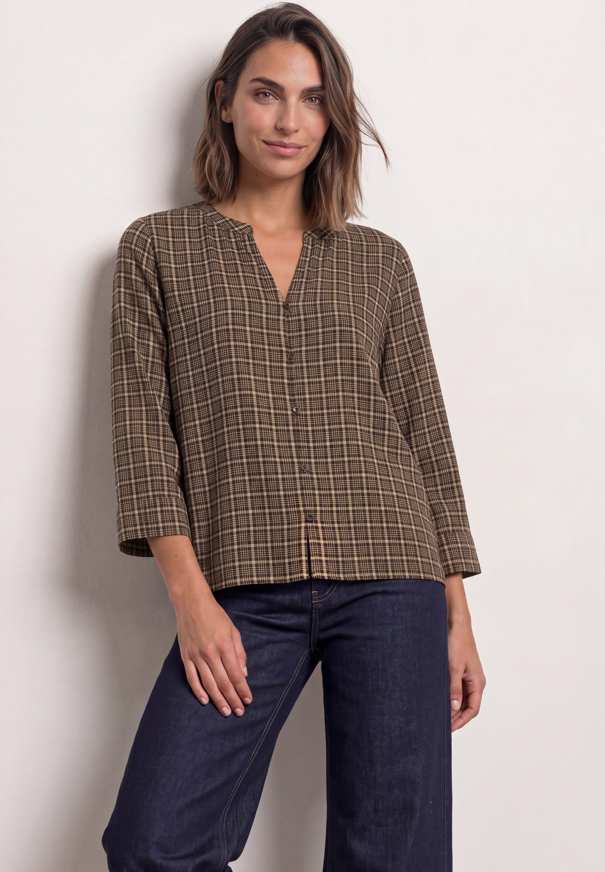 STREET ONE Druckbluse 3/4-Tunika-Bluse mit Splitneck und Allover-Print