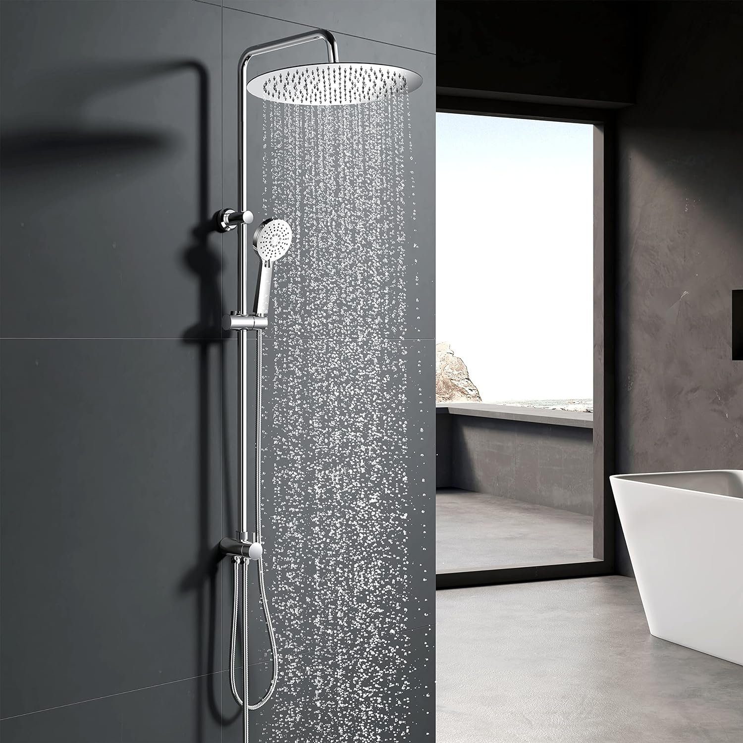 YOOZENA Duschsystem Regendusche ohne Armatur, Duschset, 3 Strahlart(en), mit Duschkopf 30cm, Handbrause mit 3 Strahlarten Edelstahl Duschstange