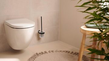 tesa WC-Garnitur MOON Toilettenbürstenhalter ohne Bohren - 37,9 cm : 11,2 cm : 14,5 cm, Badezimmer, Gäste-WC, Wandmontage, (Packung, 1-tlg), selbstklebende WC-Bürste für Wandmontage - schwarz