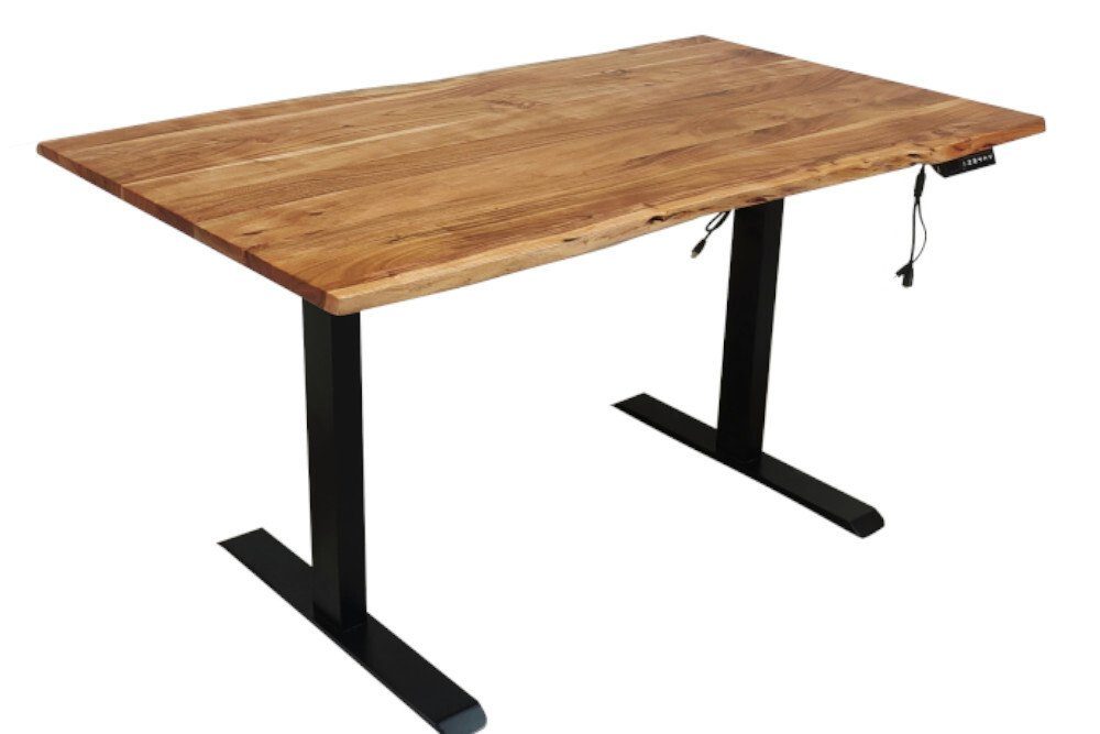 riess-ambiente Schreibtisch MAMMUT 140cm natur / schwarz · 2,5cm Tischplatte (Einzelartikel, 1-St), Büro · Massivholz · Metall · höhenverstellbar · Baumkante · Akazie