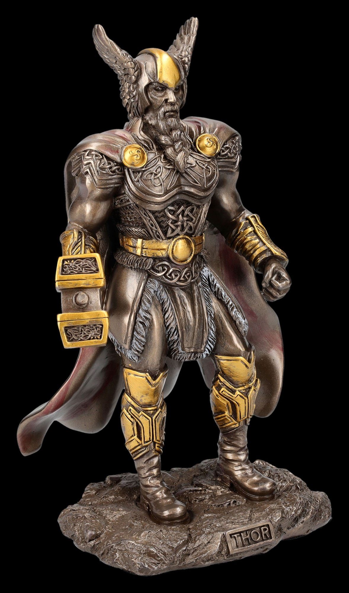 Figuren Shop GmbH Dekofigur Thor mit Flügel-Helm Deko Figur Gott Dekofigur und nordischer - Hammer