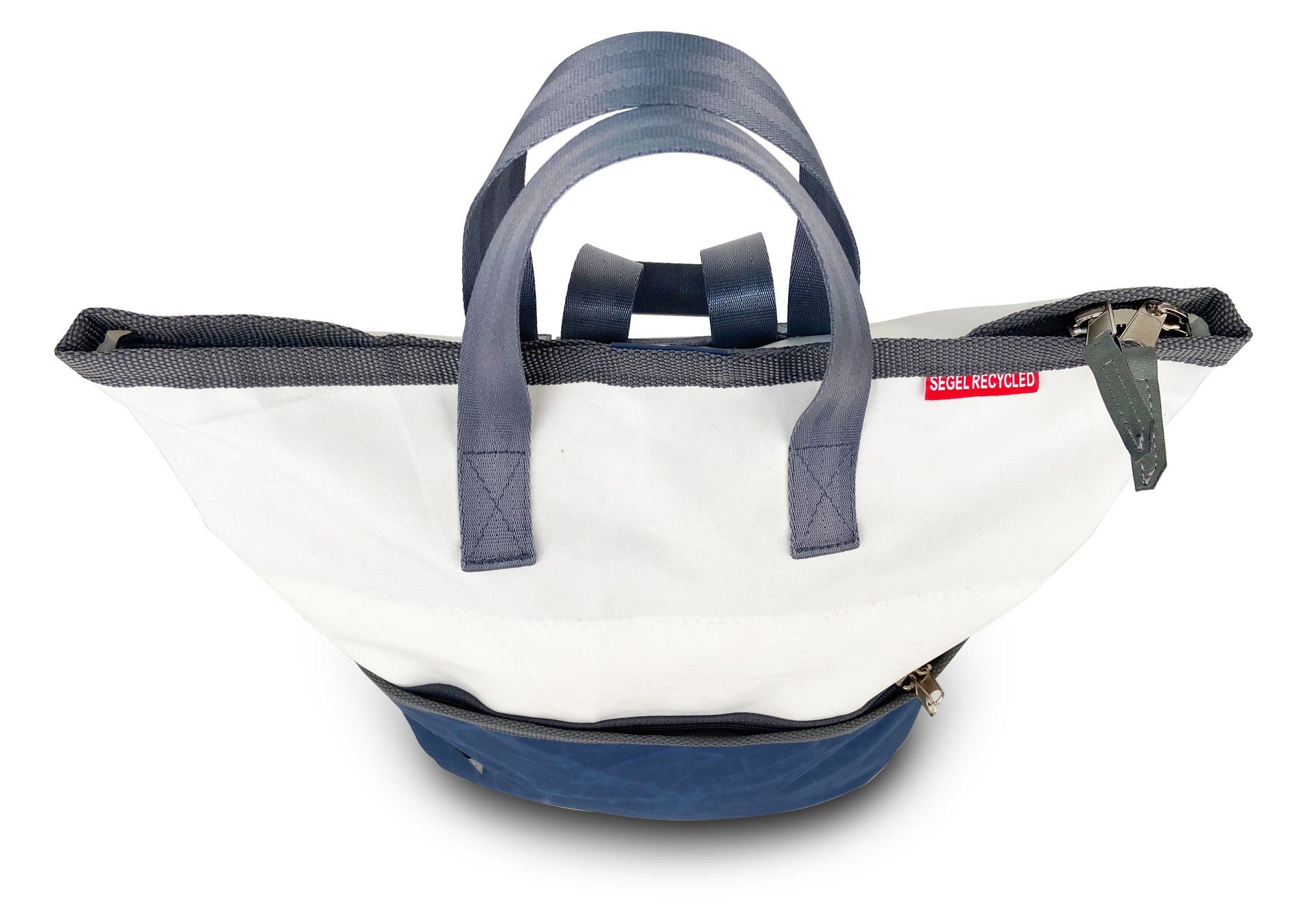 Mini, Weiss Ketsch Segeltuch, Balken Tasche recyceltes Blau Rucksack 360Grad Tagesrucksack