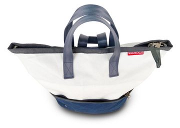 360Grad Tagesrucksack Rucksack Tasche Ketsch Mini, recyceltes Segeltuch, Weiss Balken Blau