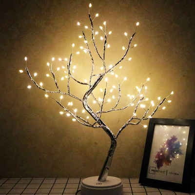 Rosnek LED Nachtlicht DIY, Touch-Schalter, Batterie/USB, für Weihnachten Geschenke Deko, Kupferdraht Lichter Baum(Warmweiß), Warmweiß, Weiß, Multicolor, Grün, Rosa, LED Bonsai-Baum Tischleuchte