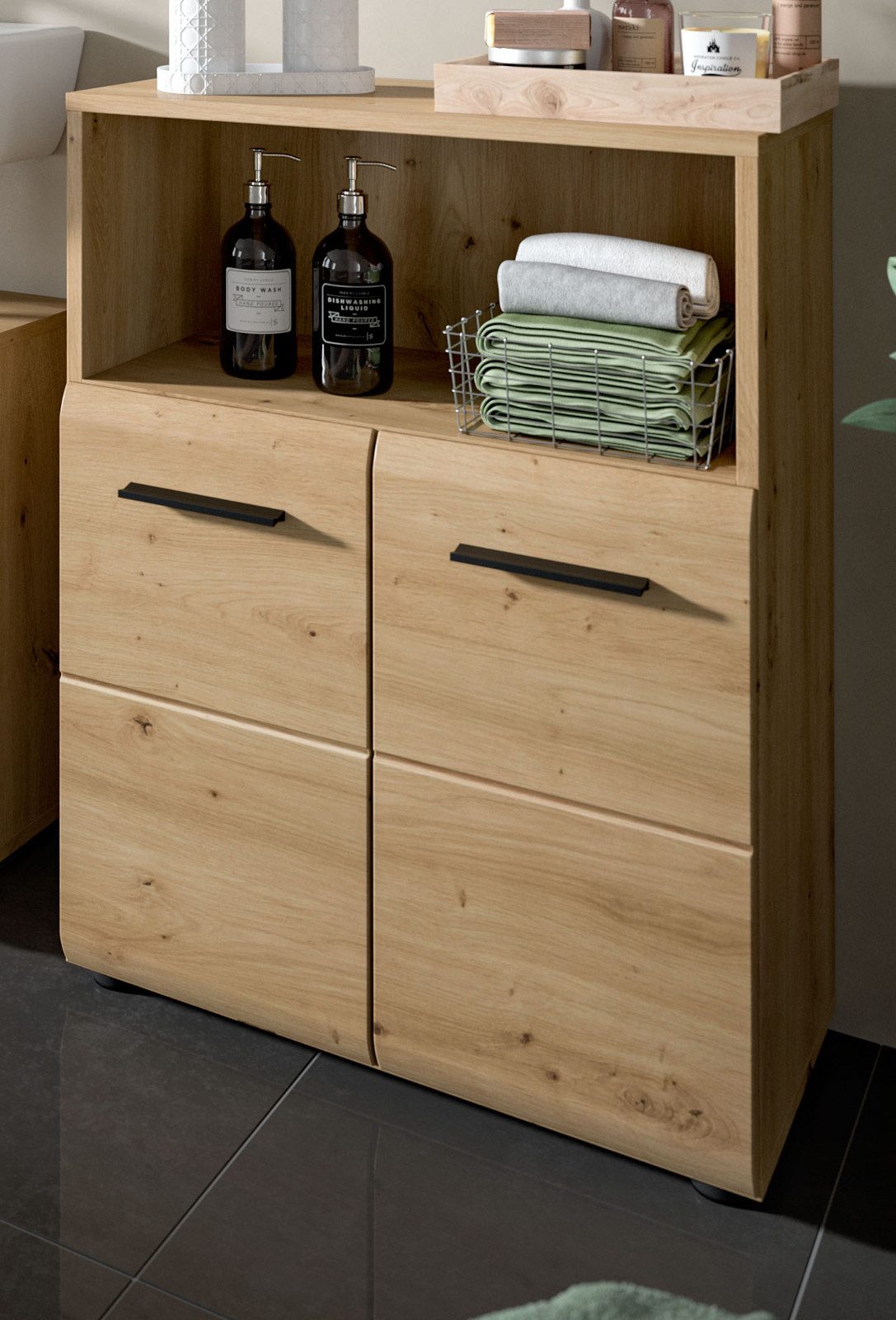 Inn.Furn Kommode Cover (Badschrank in Eiche Artisan, 2-türig, 60 x 80 cm), mit viel Stauraum