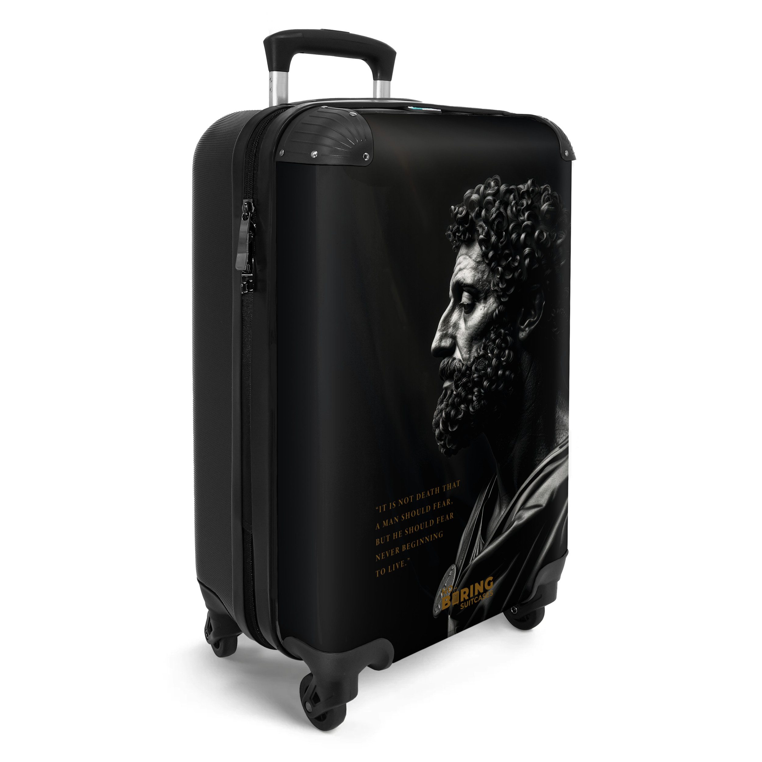 NoBoringSuitcases.com© Hartschalen-Trolley Schwarz mit Marcus Aurelius günstig online kaufen
