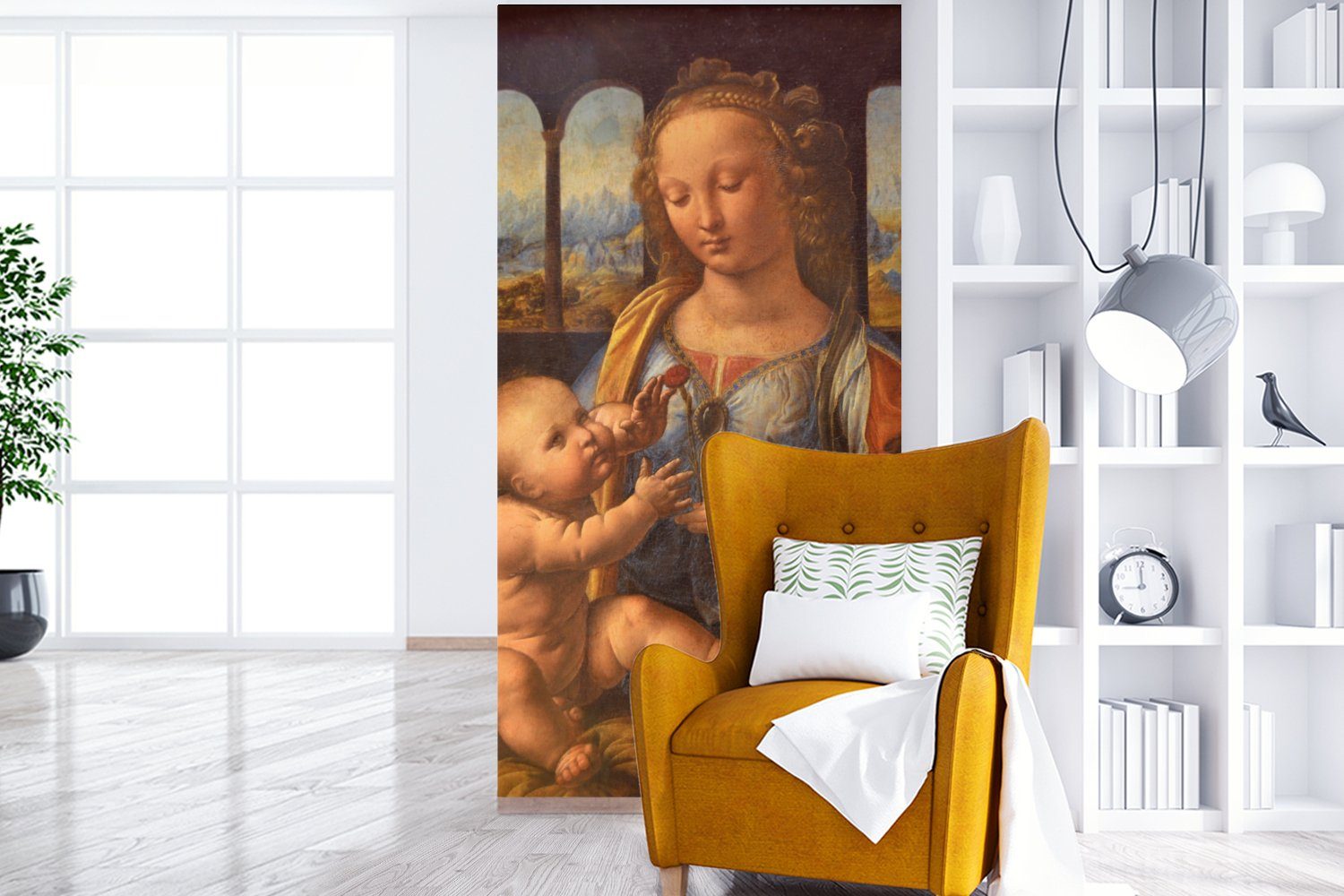 Vinci, Küche, Fototapete MuchoWow bedruckt, Wohnzimmer Madonna St), der Matt, - Vliestapete Leonardo für Fototapete Schlafzimmer mit da (2 Nelke