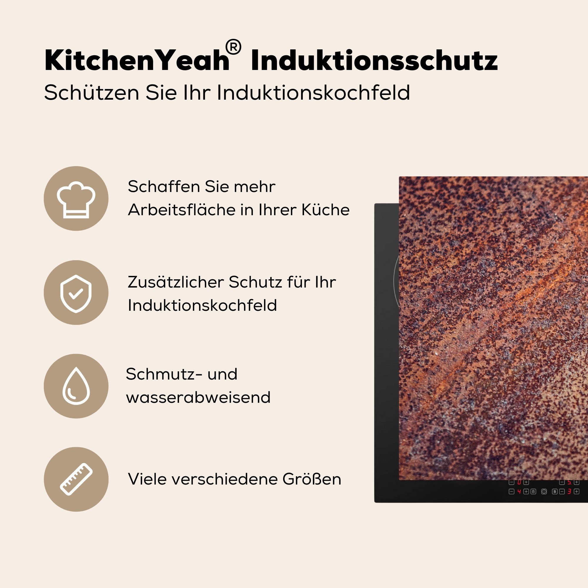 MuchoWow Herdblende-/Abdeckplatte Rust - - die Vinyl, Ceranfeldabdeckung Muster für 81x52 (1 Schutz Induktionskochfeld Abstrakt, küche, tlg), cm