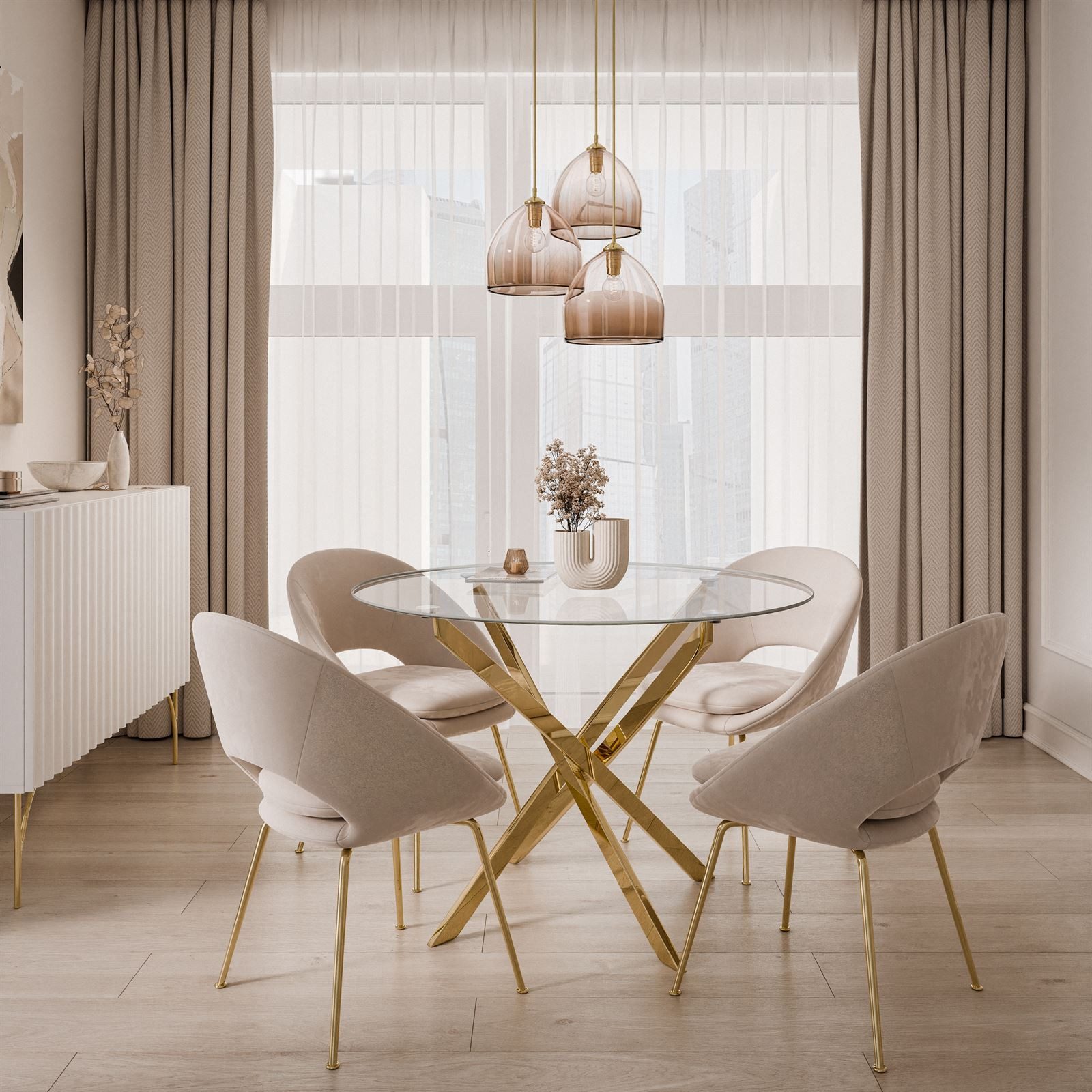 Lookway Esstisch CRISTAL 100 cm Runder Esstisch mit Glasplatte, Durchmesser günstig online kaufen