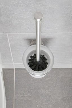 JAN MAX WC-Garnitur Madrid Toilettenbürste, Badezimmer, WC Bürste aus Edelstahl mit Ersatzbürste und Glashalterung