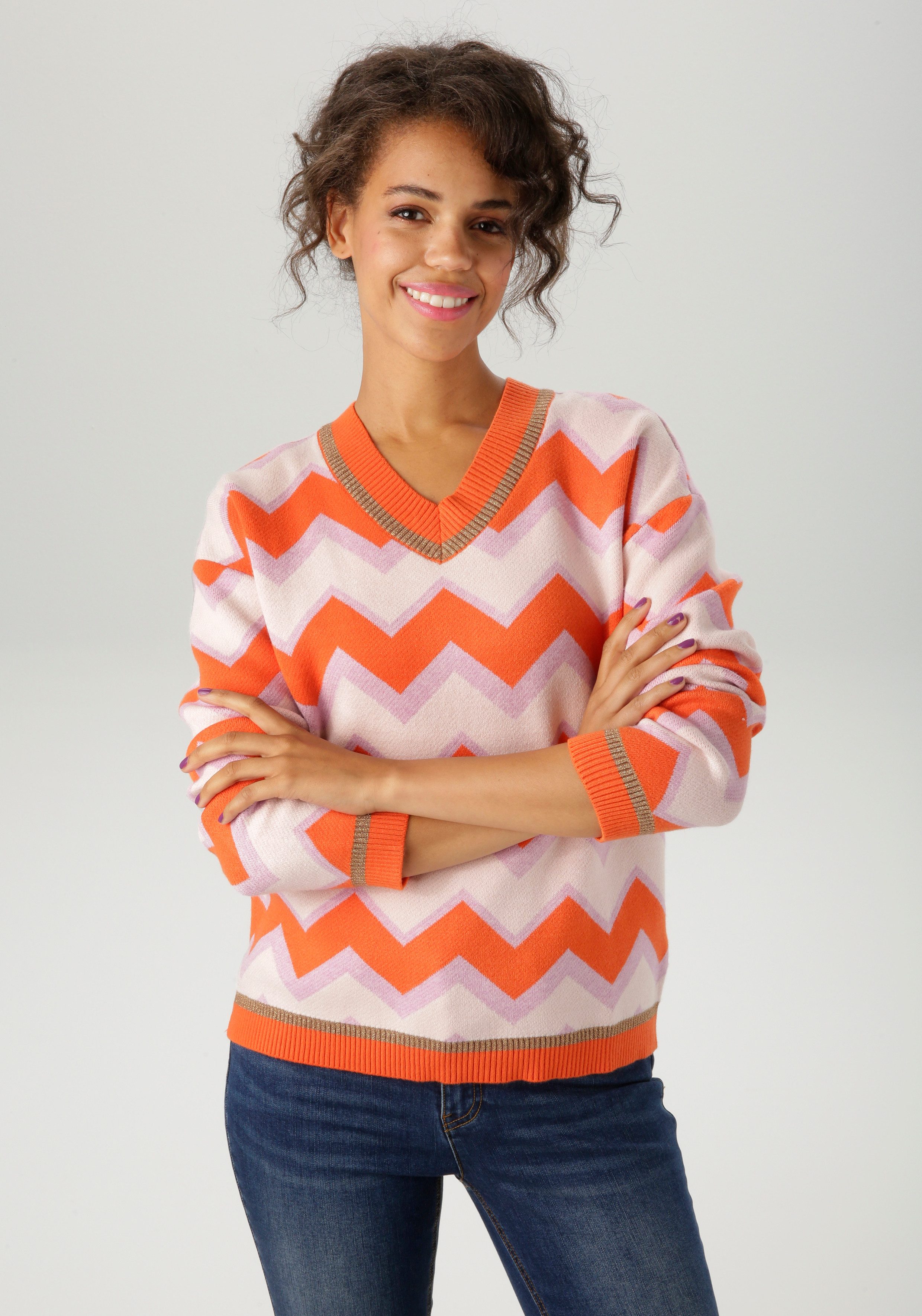 Aniston CASUAL Strickpullover im interessantem Zick-Zack-Muster günstig online kaufen