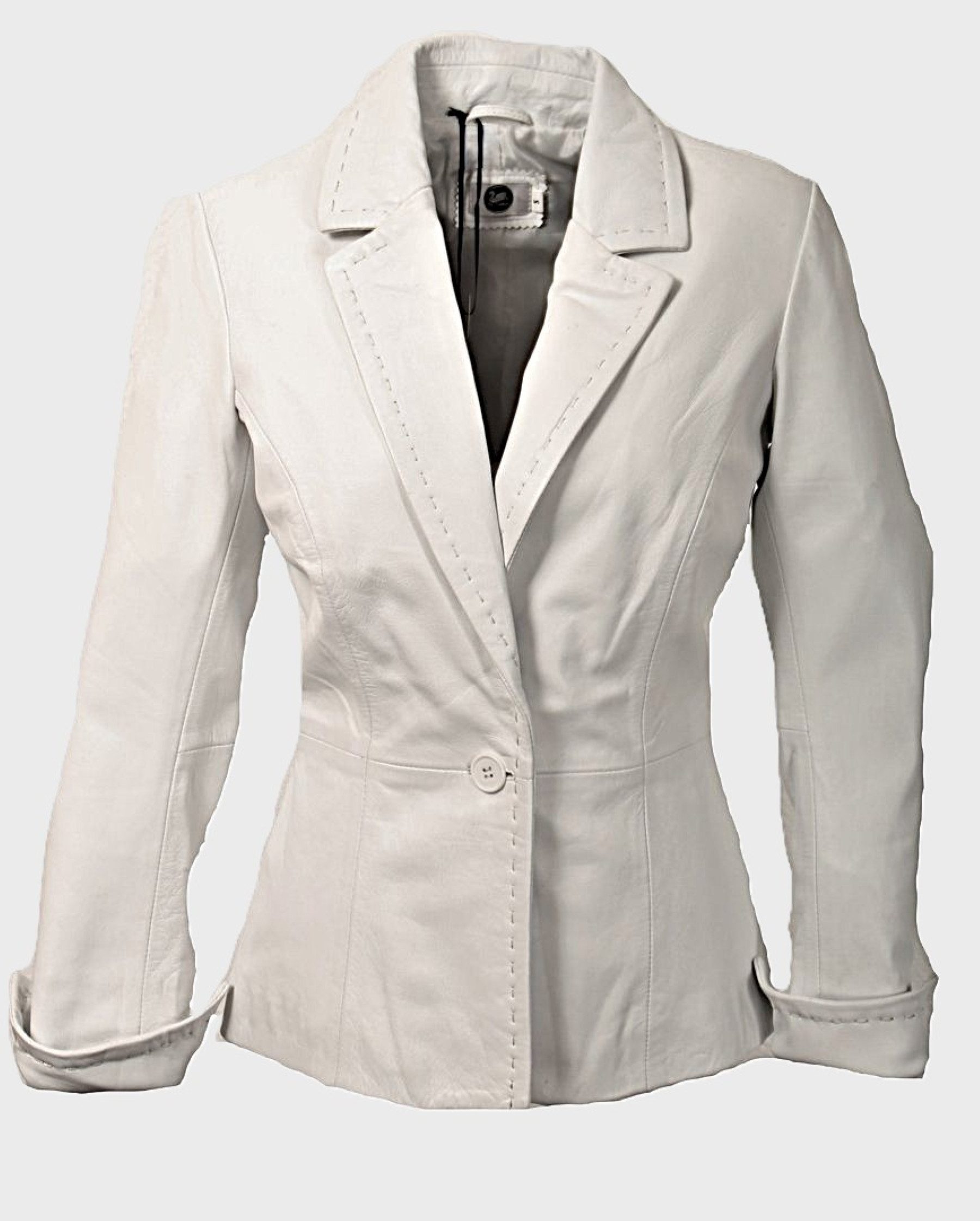 Be Noble Lederblazer Chicago weiß Eleganter weißer Lederblazer mit umschlagbaren Ärmeln