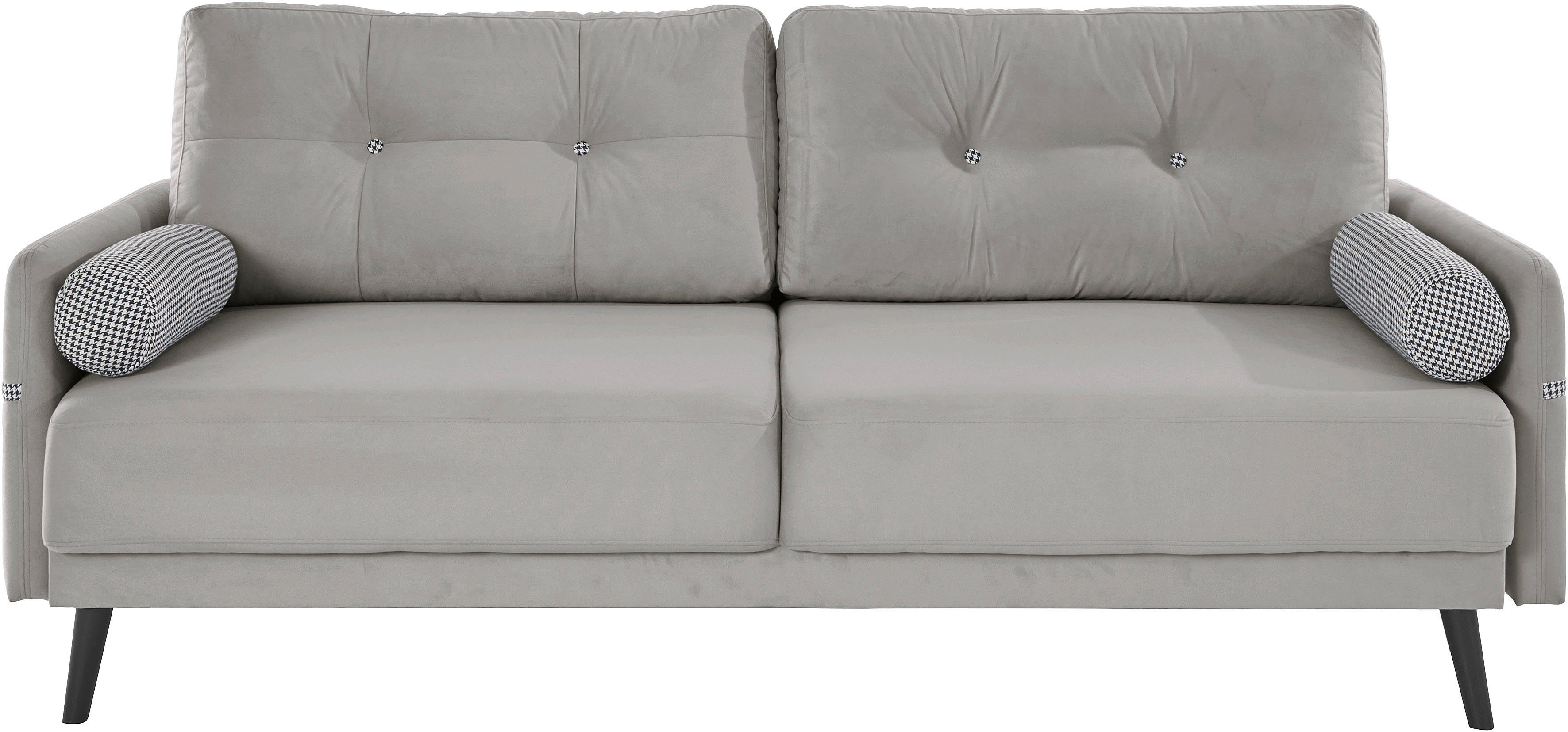 Schlafsofa, INOSIGN Bettfunktion im grau und incl. Seitentache Armteil, Federkern Bettkasten,