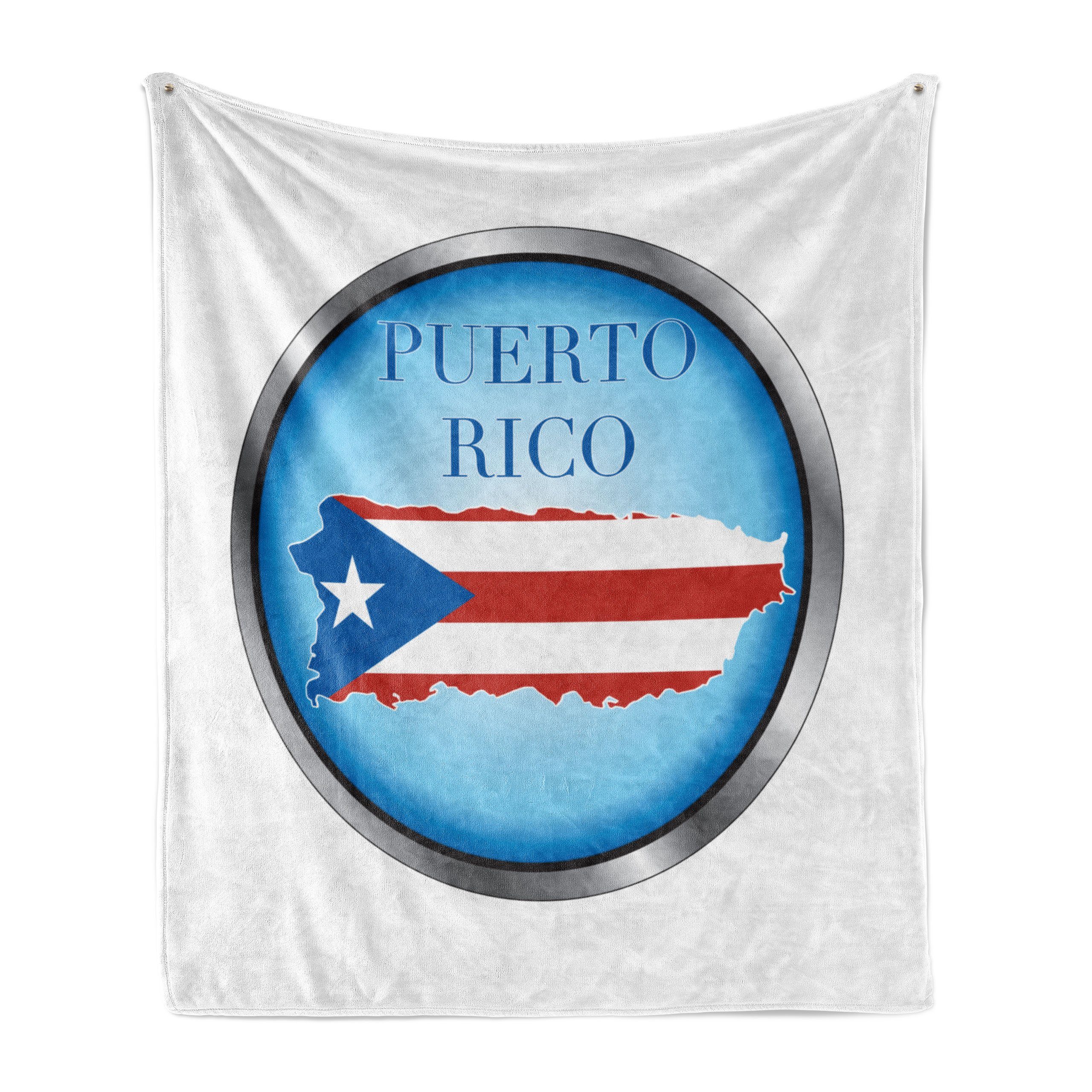 Wohndecke Gemütlicher Plüsch für den Innen- und Außenbereich, Abakuhaus, Puerto Rico Kreisförmige mit Flagge | Wohndecken