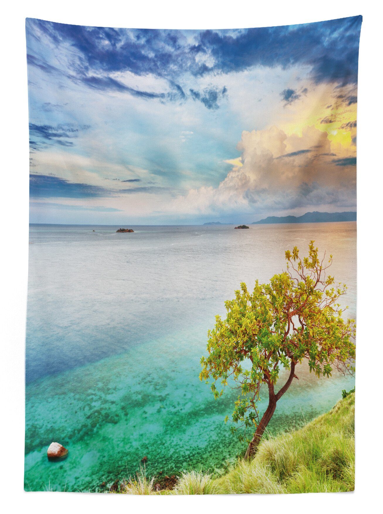 Abakuhaus Tischdecke Farbfest Ozean Außen Verlassene Klare Insel Farben, geeignet Seestück Bereich den Waschbar Für