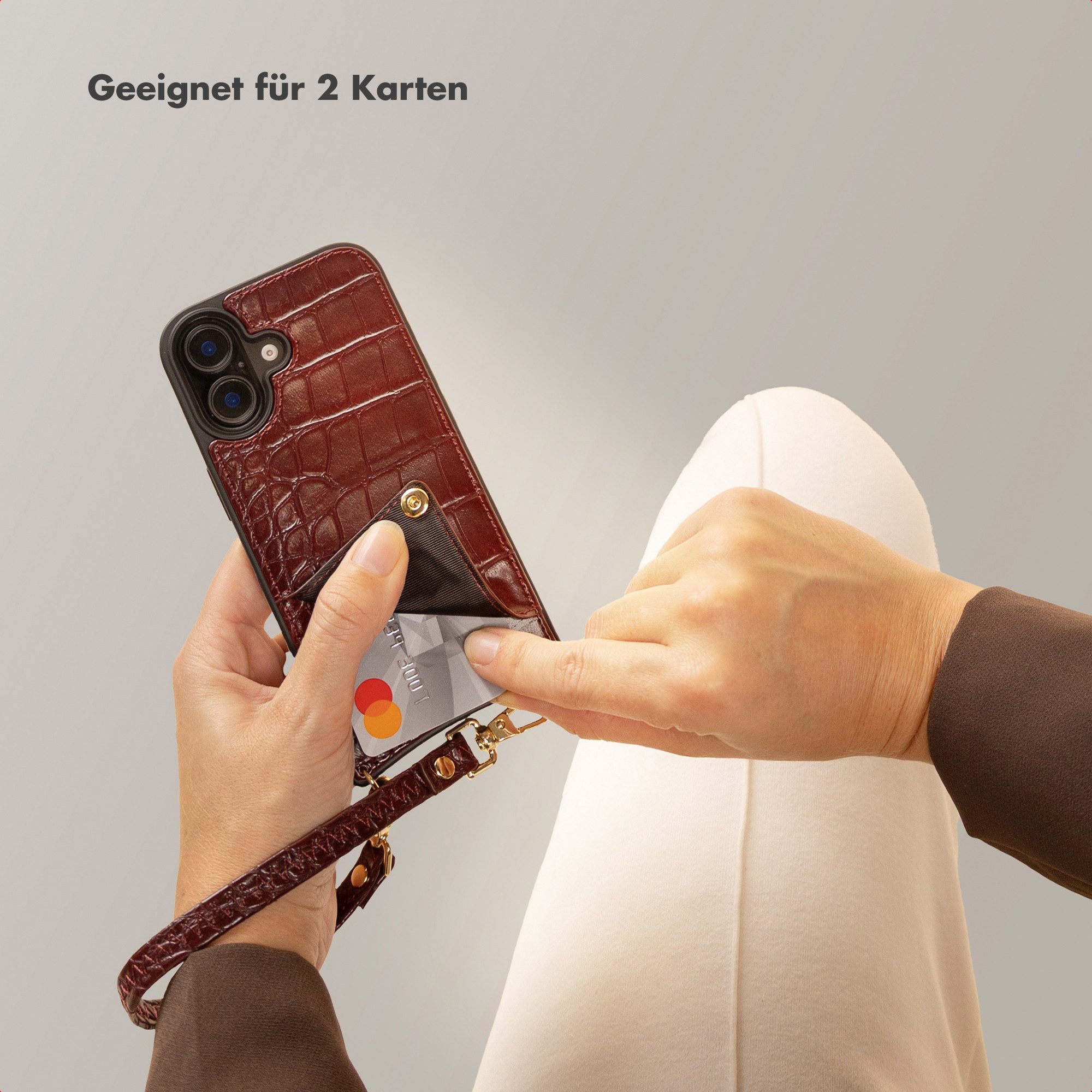 Selencia Case zum Umhängen Selencia Nova Croco HandyHülle mit Kordel und Kartenhalter Samsung Gal