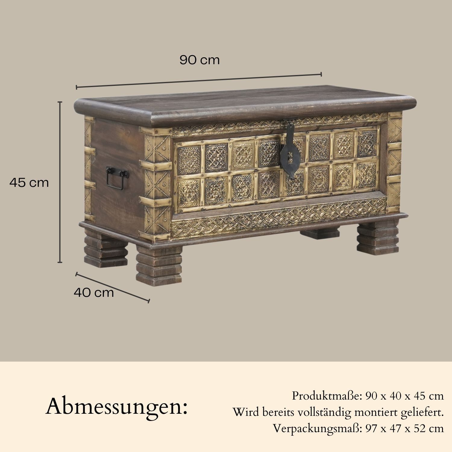 Marrakesch Orient & Mediterran Interior Truhenbank Orientalische Truhe Amreet handgemacht Sitztruhe aus Massivholz 90 cm (1-St), mit Stauraum