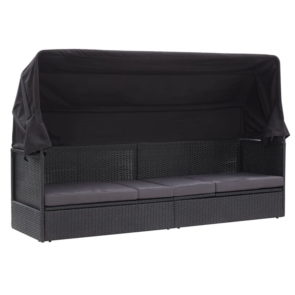 furnicato Gartenliege Outdoor-Sofabett mit Dach Poly-Rattan günstig online kaufen