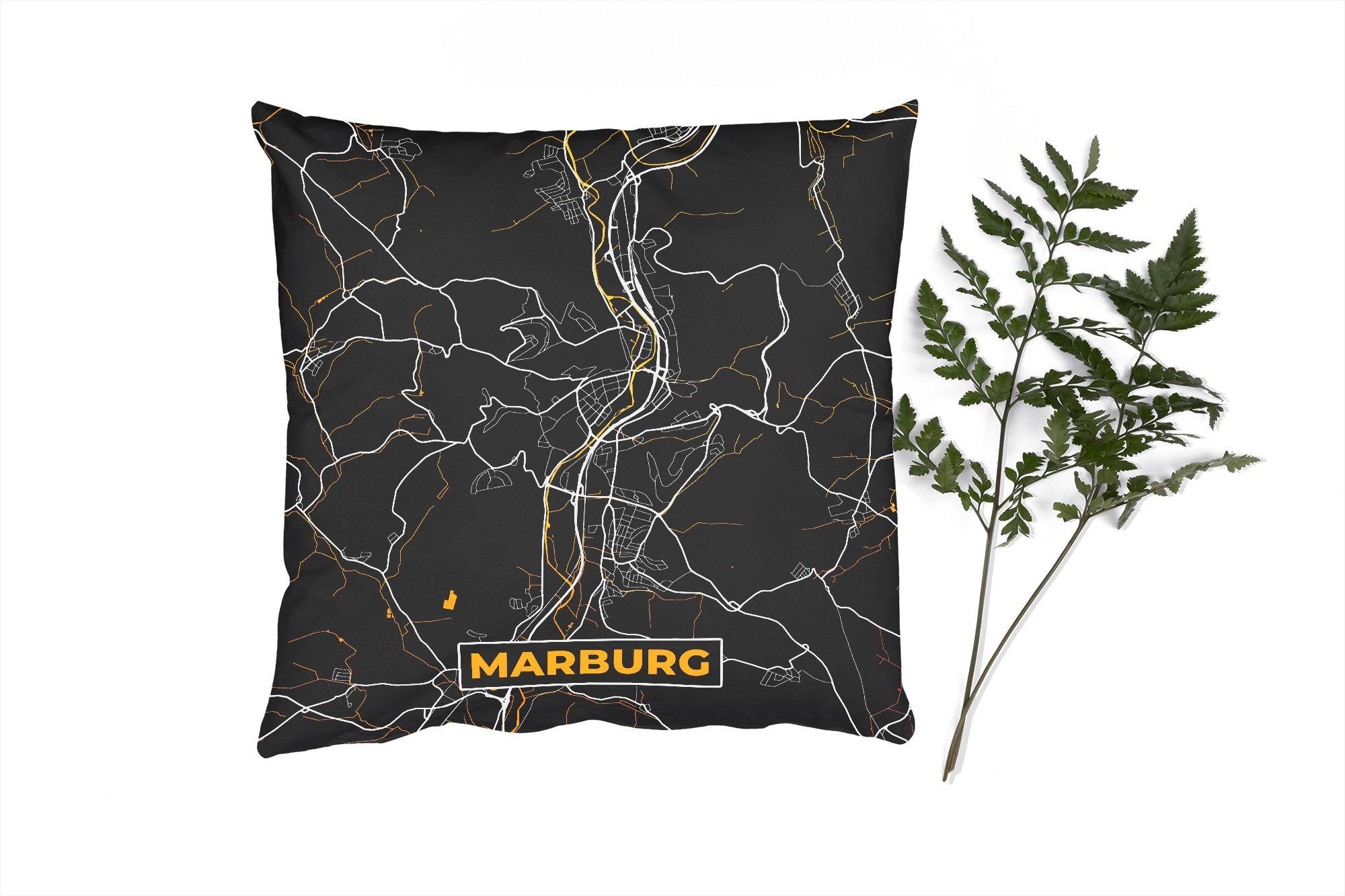 MuchoWow Dekokissen Stadtplan - Karte - Marburg - Deutschland - Karte, Zierkissen mit Füllung für Wohzimmer, Schlafzimmer, Deko, Sofakissen