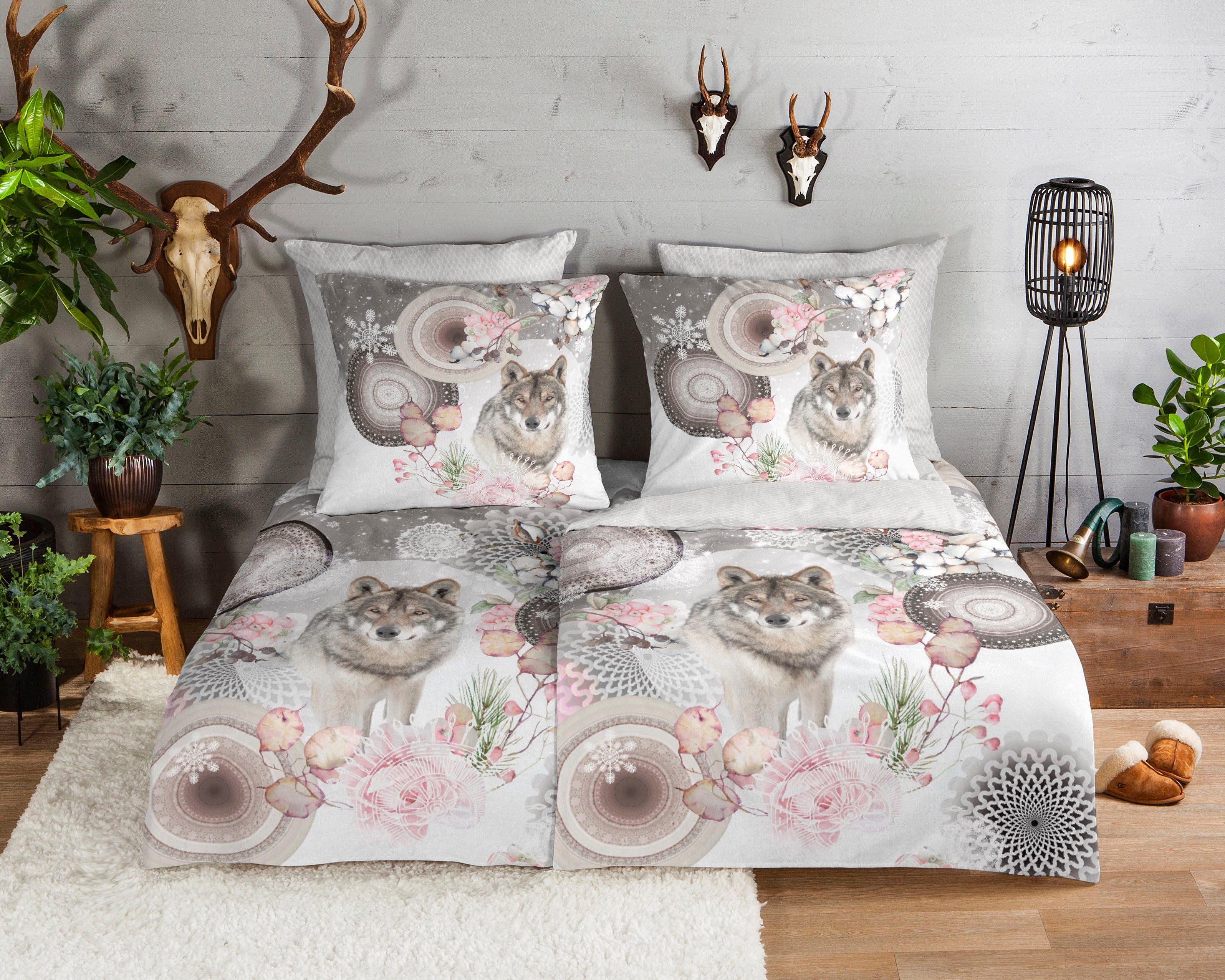 hip Wendebettwäsche Isaci, Biber, Flanell, 2 teilig, Biber, 135x200, Warm, Weich, Wendeoptik, Reißverschluss, Winter, Grau