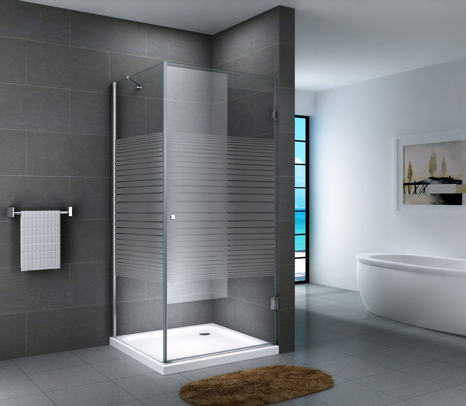 Fischer und Adamek Eckdusche Duschkabine EckDuschabtrennung Duschtasse Duschtür Eger, BxT: 80x80 cm, Gestreift