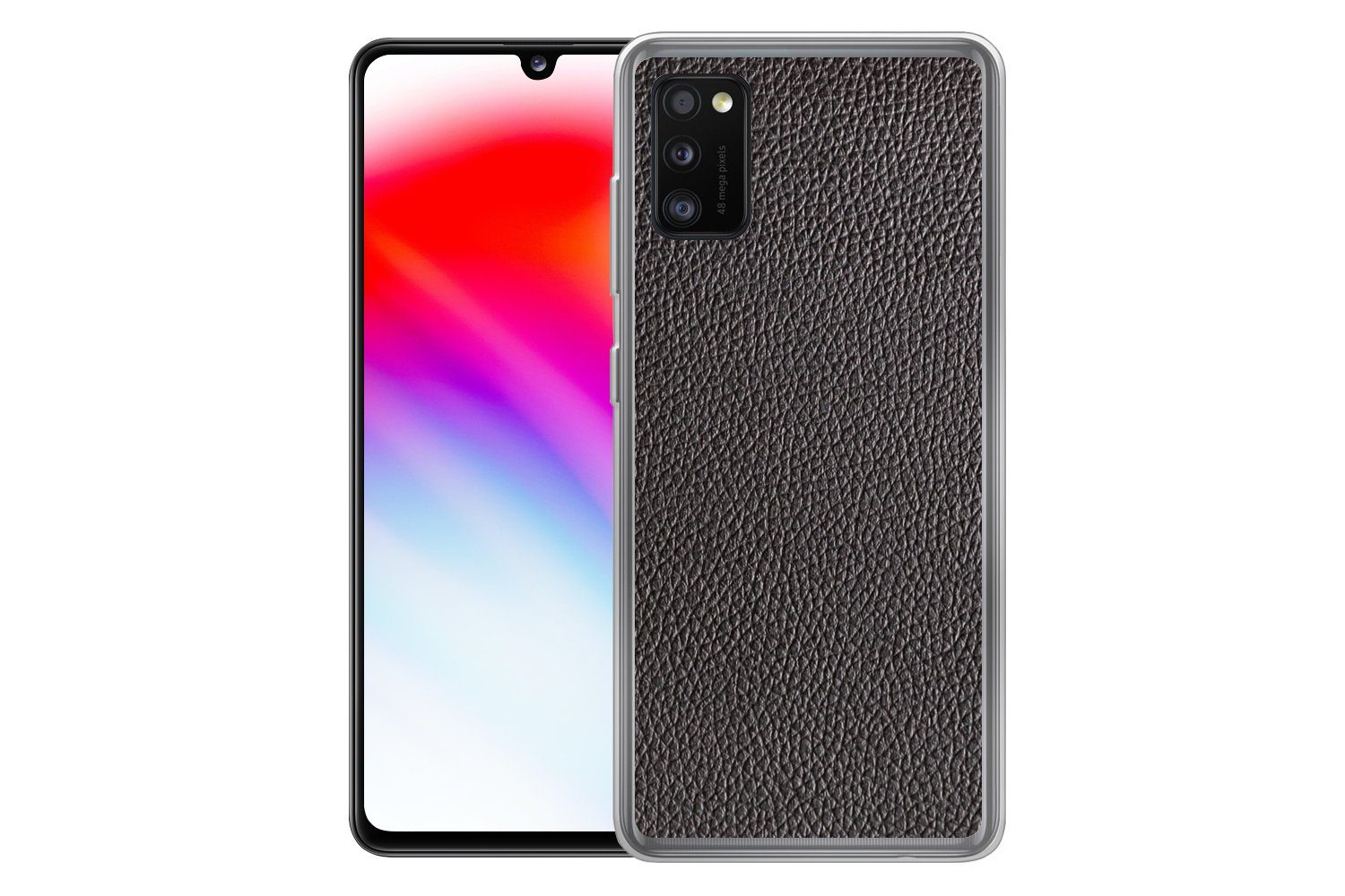 MuchoWow Handyhülle für Samsung Galaxy A41 Leder - Lederoptik - Schwarz - Hell, Smartphone-Bumper, Print, Handy Schutzhülle Dünn