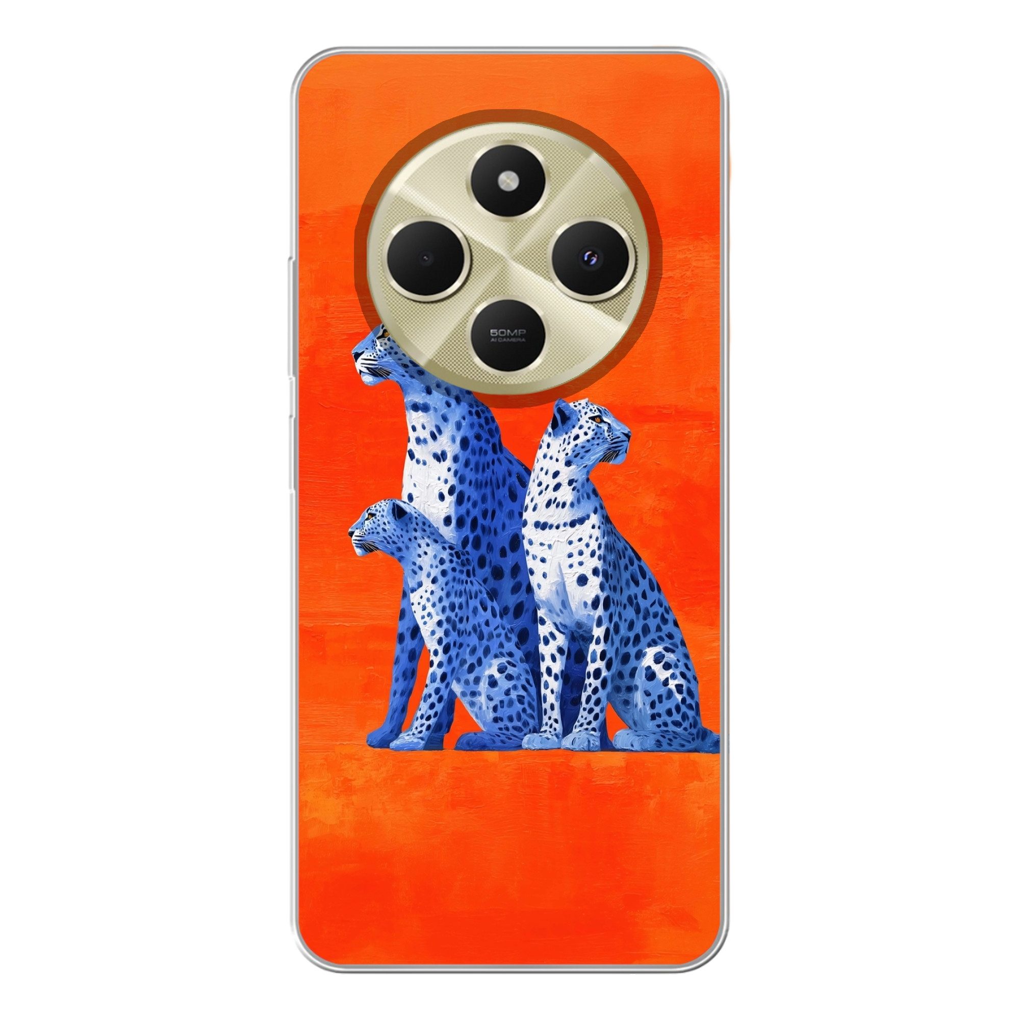 MuchoWow Handyhülle für Xiaomi Redmi 14C Leoparden - Punkte - Orange, Handy Case, Silikon, Bumper Case Dünn