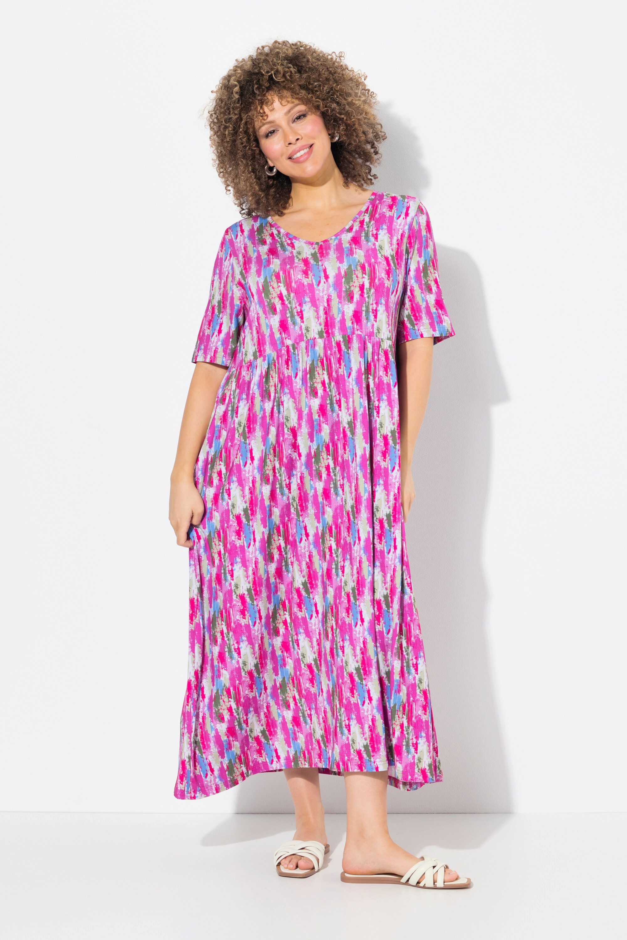 Ulla Popken Jerseykleid Jersey-Midikleid A-Linie V-Ausschnitt günstig online kaufen