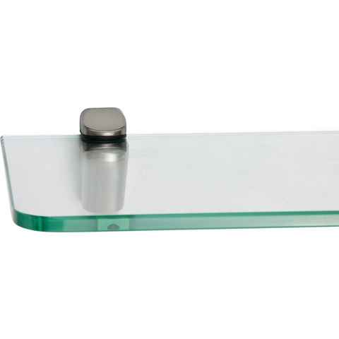 ib style Wandregal Glasregal 8mm abgerundet 40 x 15 cm + Clip CUCALE Edelstahloptik, Glasboden aus ESG-Sicherheitsglas - Wandregal