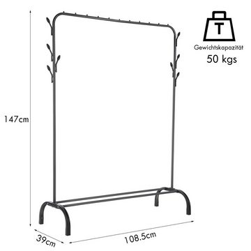 WILGOON Kleiderständer Garderobenständer Metall Kleiderstange, Multifunktionales einpoliges, Kleiderstange aus Metall mit Ablage und 8 seitlichen Haken