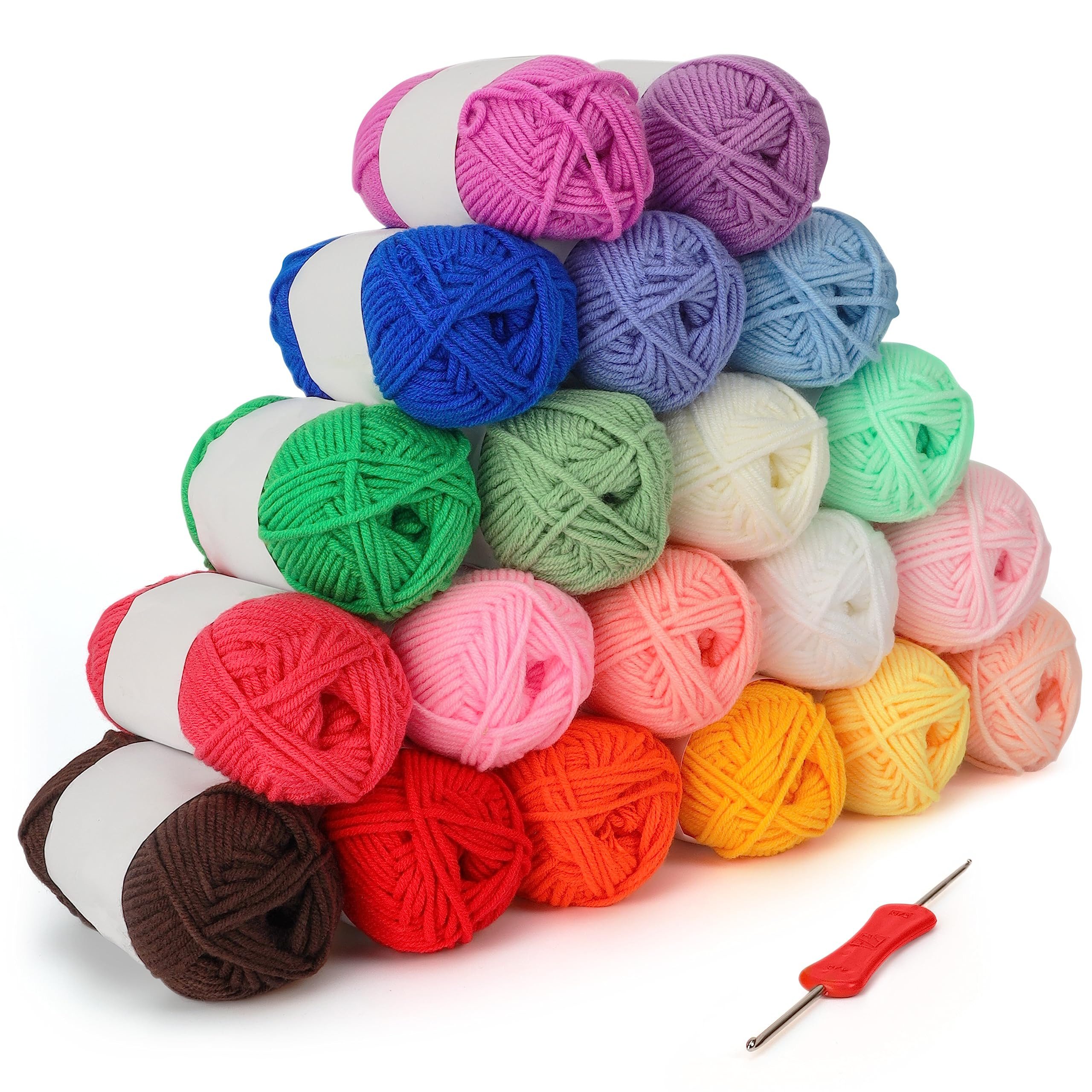 Kurtzy Buntes Häkelgarn: 20er Pack, 3mm Nadel, 25g pro Knäuel Nähgarn, (1-St)