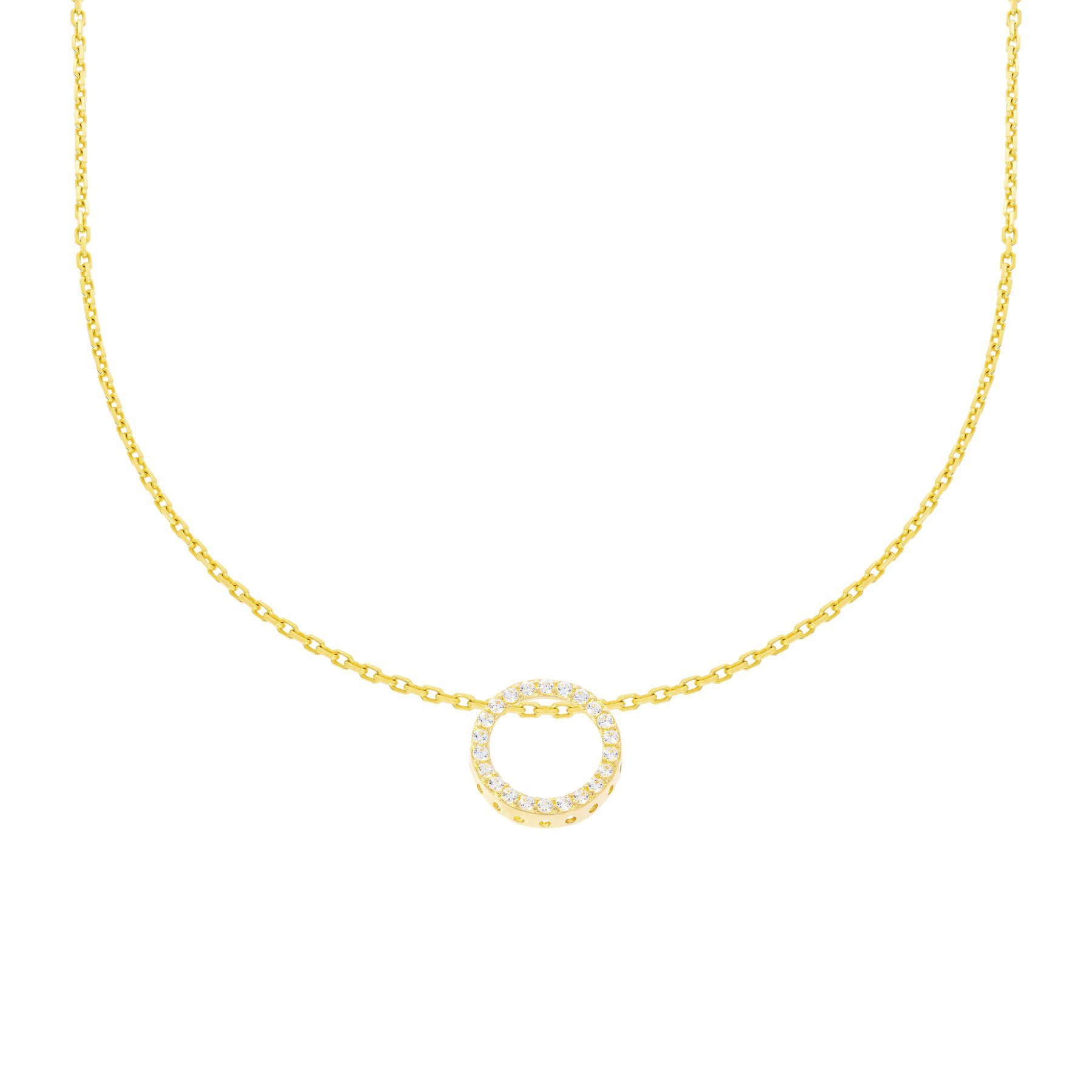 Stella-Jewellery Collier 585 Gelbgold Collierkette Kreis Anhänger Zirkonia, Collierkette mit Zirkonia