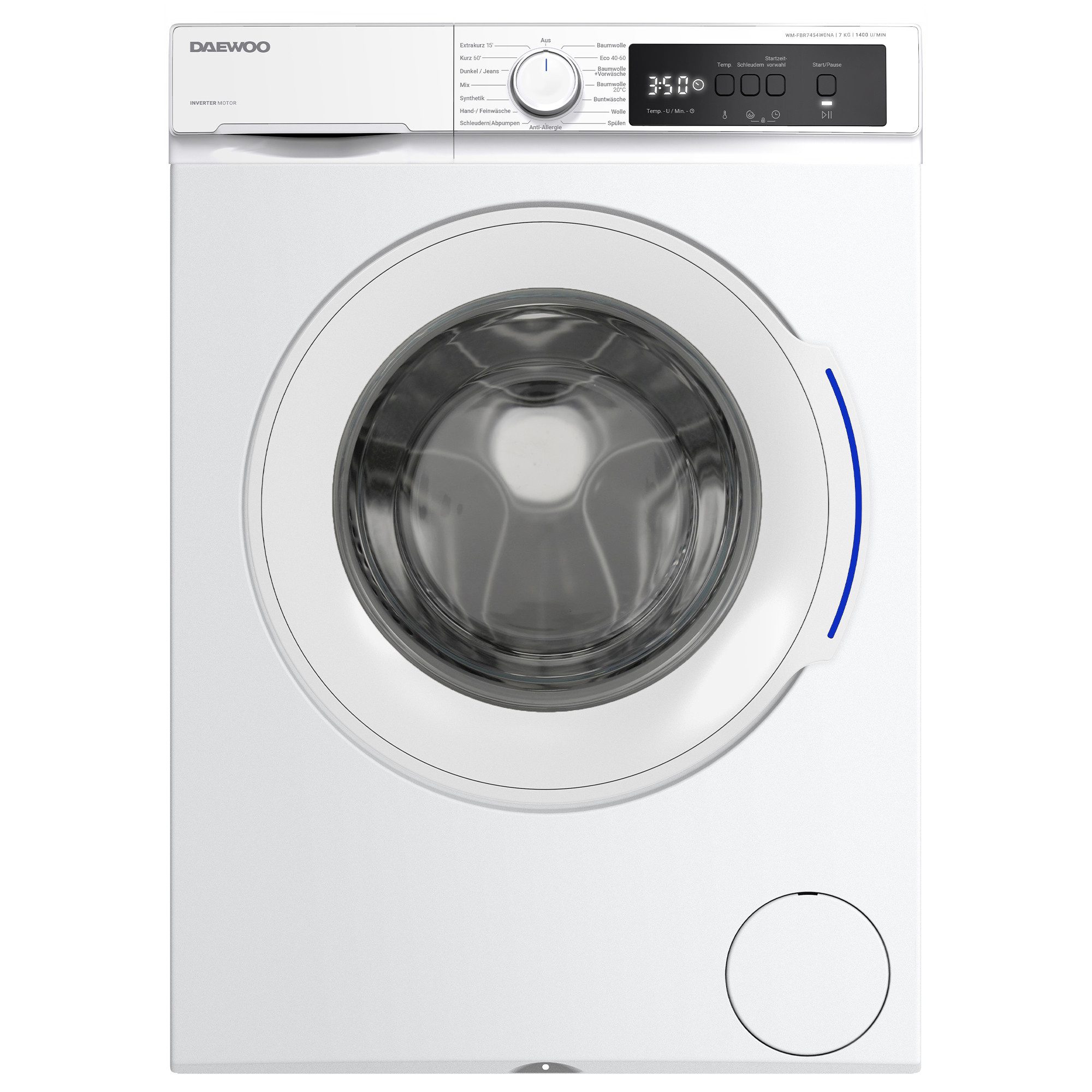 Daewoo Waschmaschine WM-FBR7454W0NA-DE, 7 kg, 1400 U/min, Kindersicherung, Mengenerkennung, Überlaufschutz
