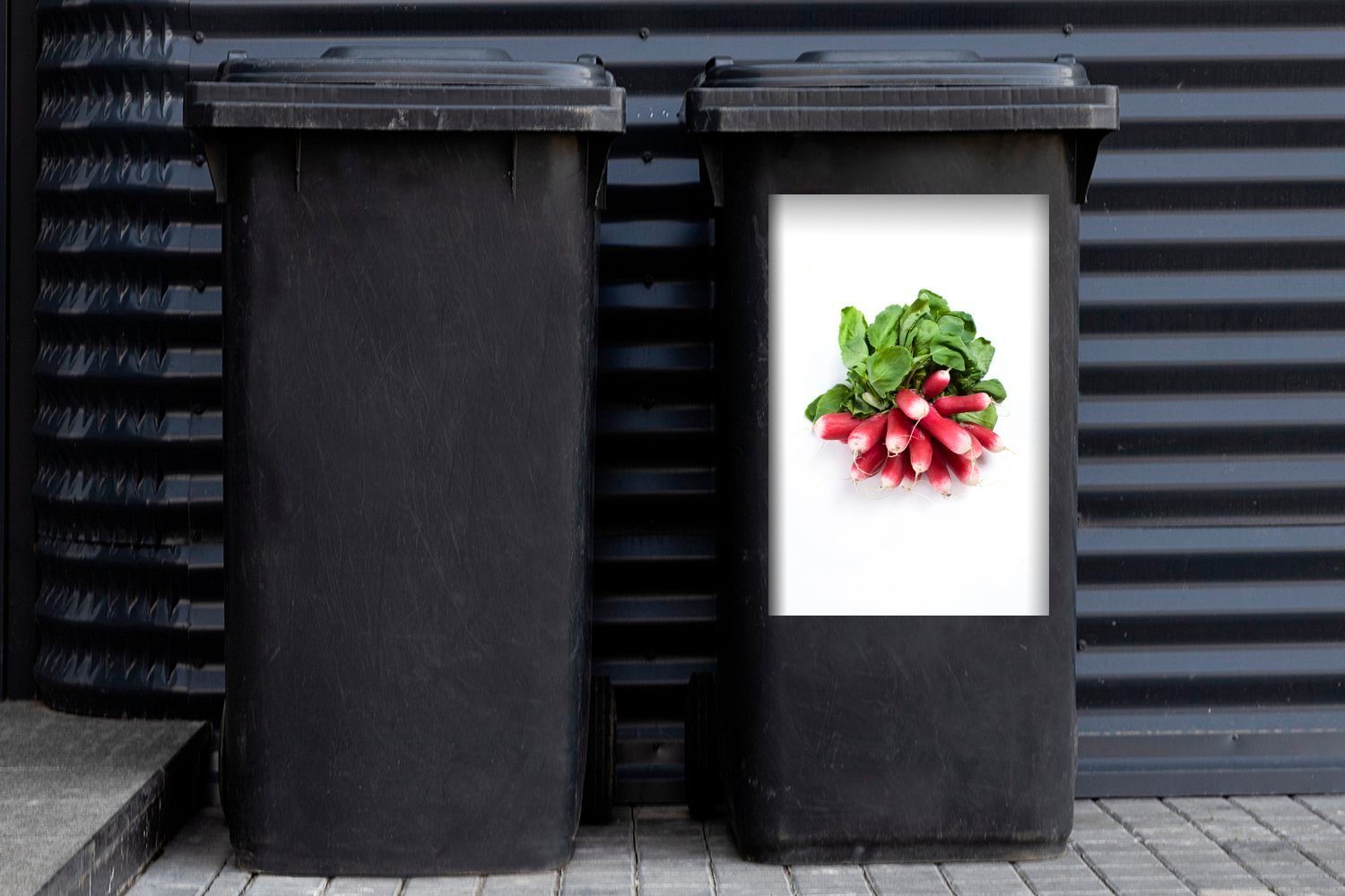 Wandsticker Mülltonne, MuchoWow Container, Sticker, Bündels eines Abfalbehälter St), Bio-Radieschen Mülleimer-aufkleber, Nahaufnahme (1