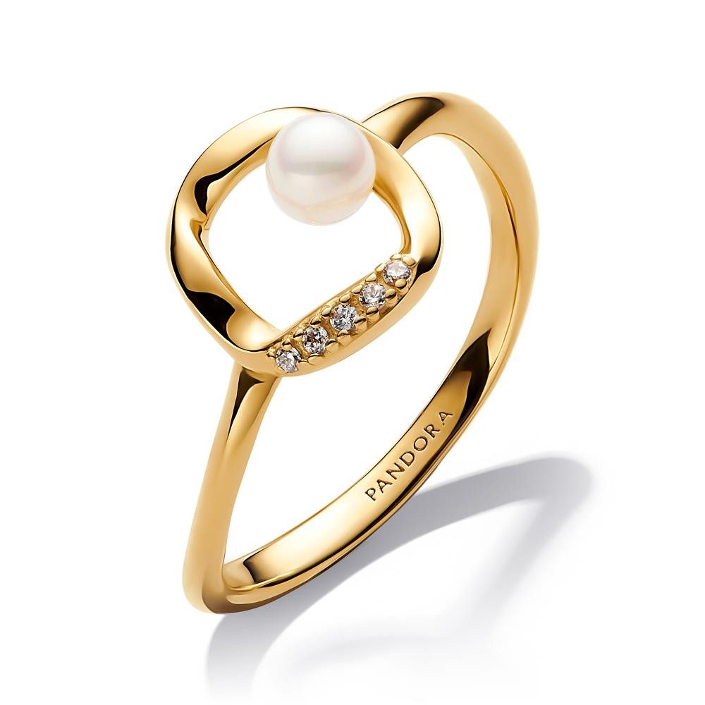 Pandora Fingerring PANDORA Essence Damenring mit Perle und Zirkonia, IP Gold