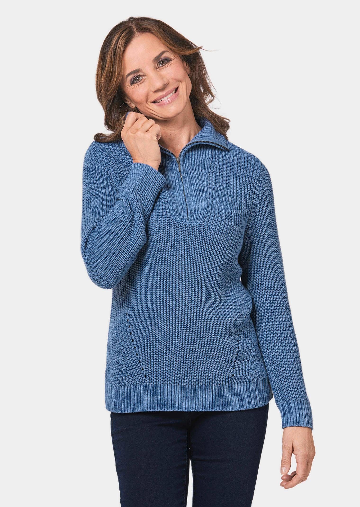 GOLDNER Strickpullover Kurzgröße: Sportiver Troyer mit Baumwollanteil
