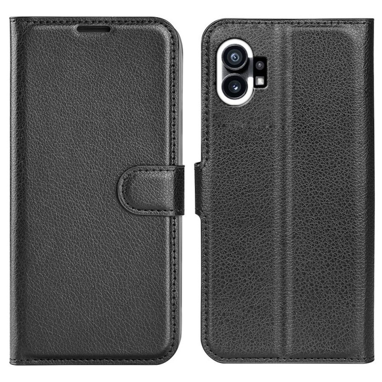 Wigento Smartphone-Hülle Für Nothing Phone 1 Kunst-Leder Book Wallet Schutz Case Tasche Schwarz, Kunstleder Hülle mit Kartenfächern und Standfunktion