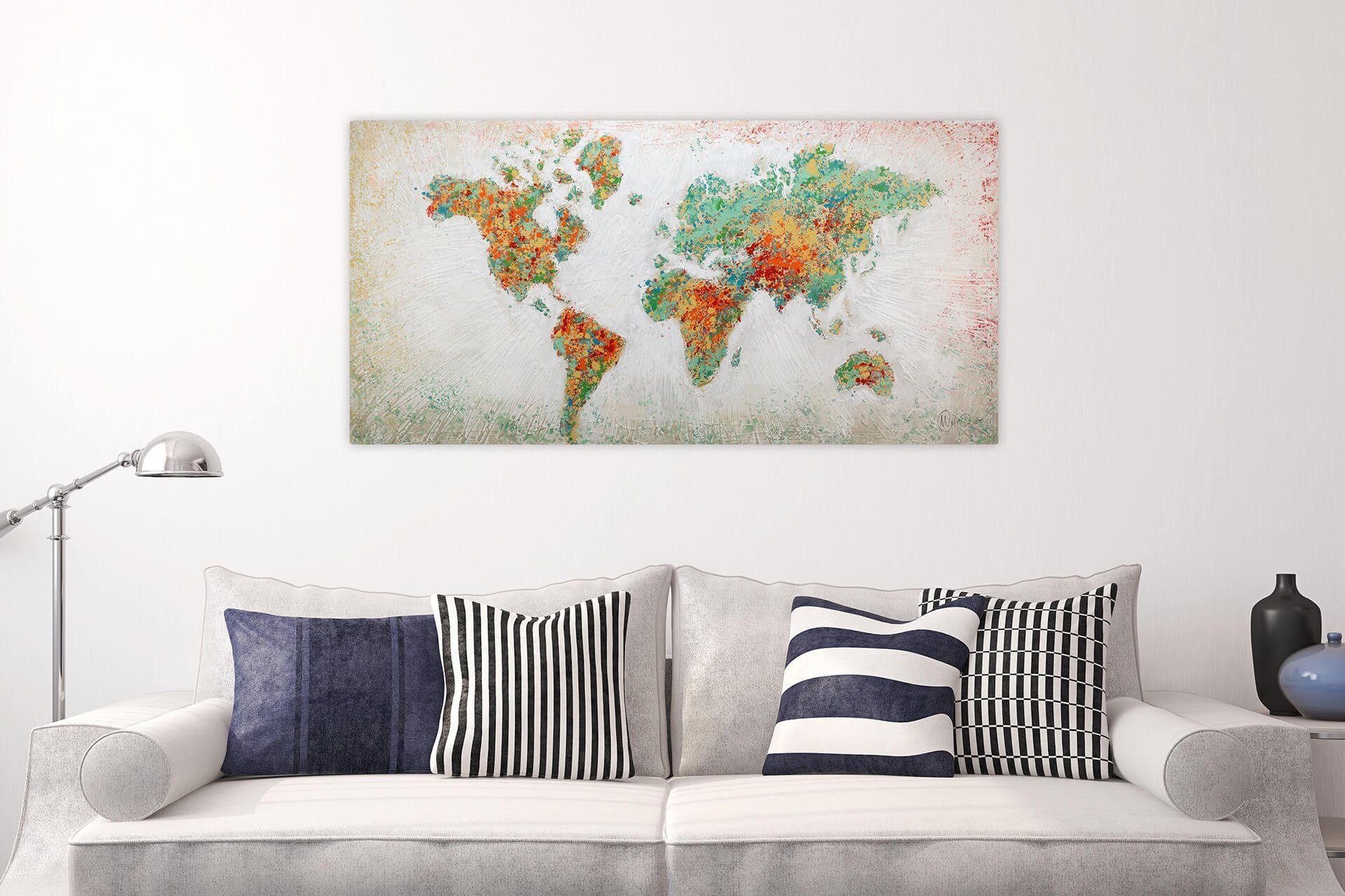 Kontinente Wandbild Wohnzimmer cm, KUNSTLOFT Einklang HANDGEMALT 100% der Leinwandbild Gemälde 140x70
