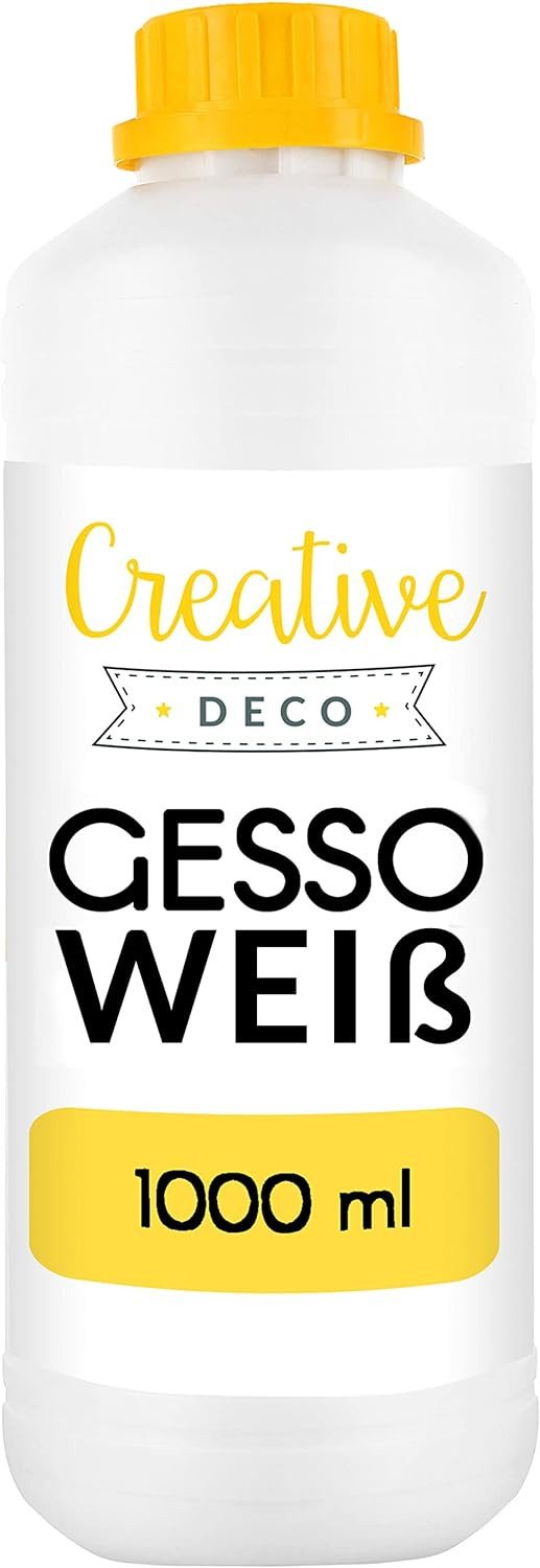 Creative Deco Grundierfarbe Professionell Gesso 1L Perfekte Grundierung für Malerei, Primer für Acryl-Farben, Öl-Farben, Pouring, Decoupage