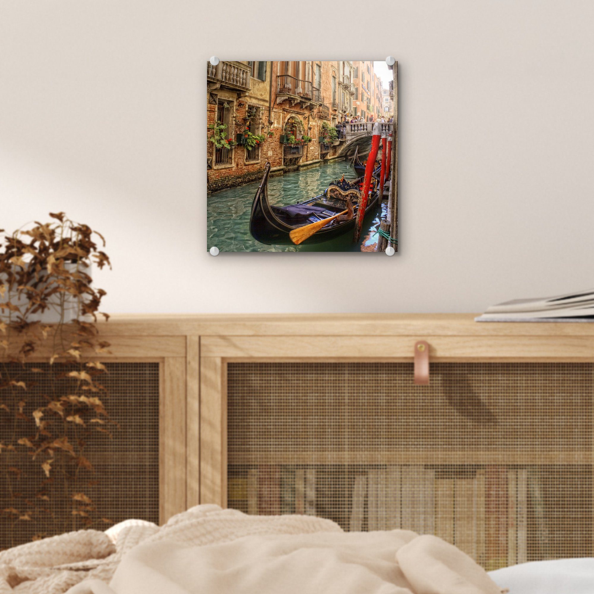 Wanddekoration - Wandbild Venedig-Kanal, MuchoWow auf Glas - Acrylglasbild Glasbilder auf Bilder St), (1 - Glas Foto