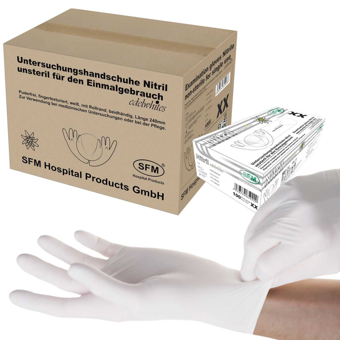 SFM ® Einweghandschuhe EDELWHITES : puderfrei F-tex weiß Einmalhandschuhe Einweghandschuhe