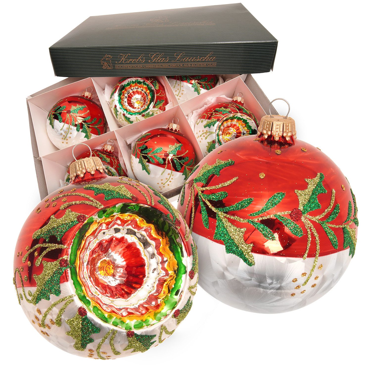 Krebs Glas Lauscha Weihnachtsbaumkugel Weihnachtskugel Reflex- und Kugelset rot 8cm, Dekoriert mit Liebe zum Detail