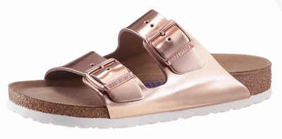 Birkenstock »ARIZONA SFB« Pantolette in schmaler Schuhweite, Metallic-Optik, mit Soft-Fußbett