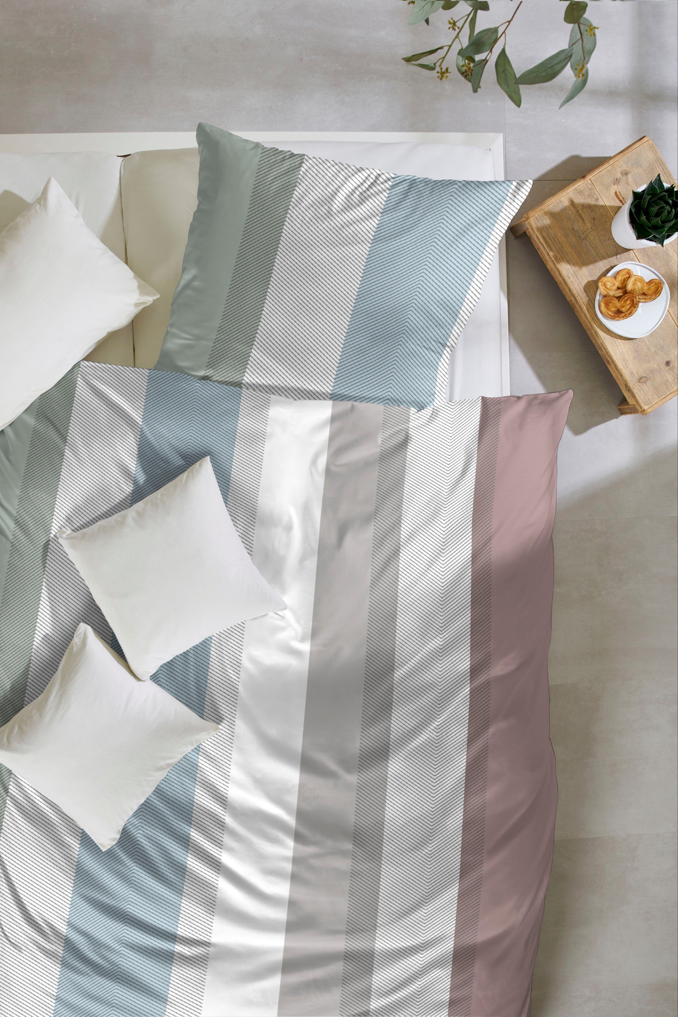 Primera Bettwäsche Mako-Satin Streifenflug, Mako-Satin, 2 teilig, mit grafischen Streifen – Bild 2 von 4