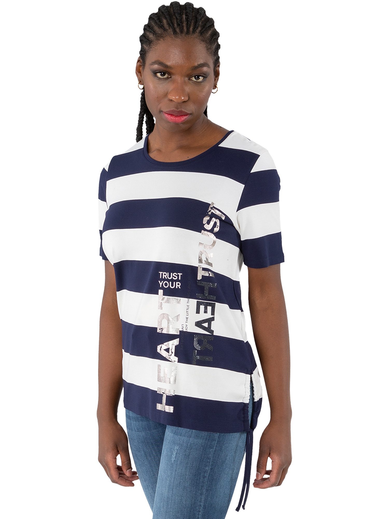 Estefania for woman Rundhalsshirt 194-1202, gestreift und mit Strassbesatz günstig online kaufen