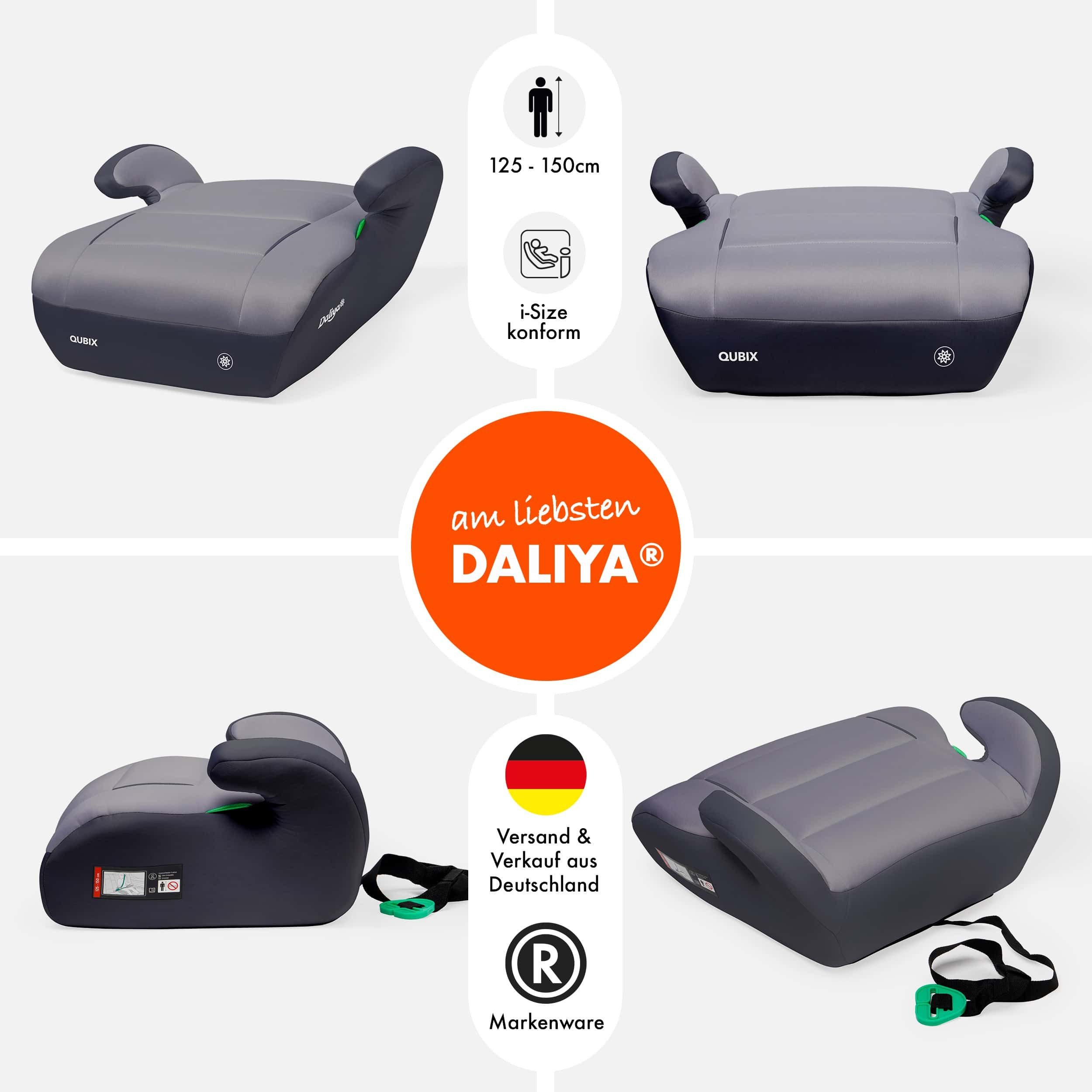 Daliya® Kindersitzerhöhung QUBIX I-Size Sitzerhöhung, Kindersitzerhöhung, Kindersitz, ab: ab 6 Jahre oder 125cm Körpergröße, bis: bis 12 Jahre oder 150cm Körpergröße, ab: 125 cm, bis: 150 cm, (Packung, 1-tlg), I-Size, Gurtfix, ergonomisch, weich, waschbarer Bezug