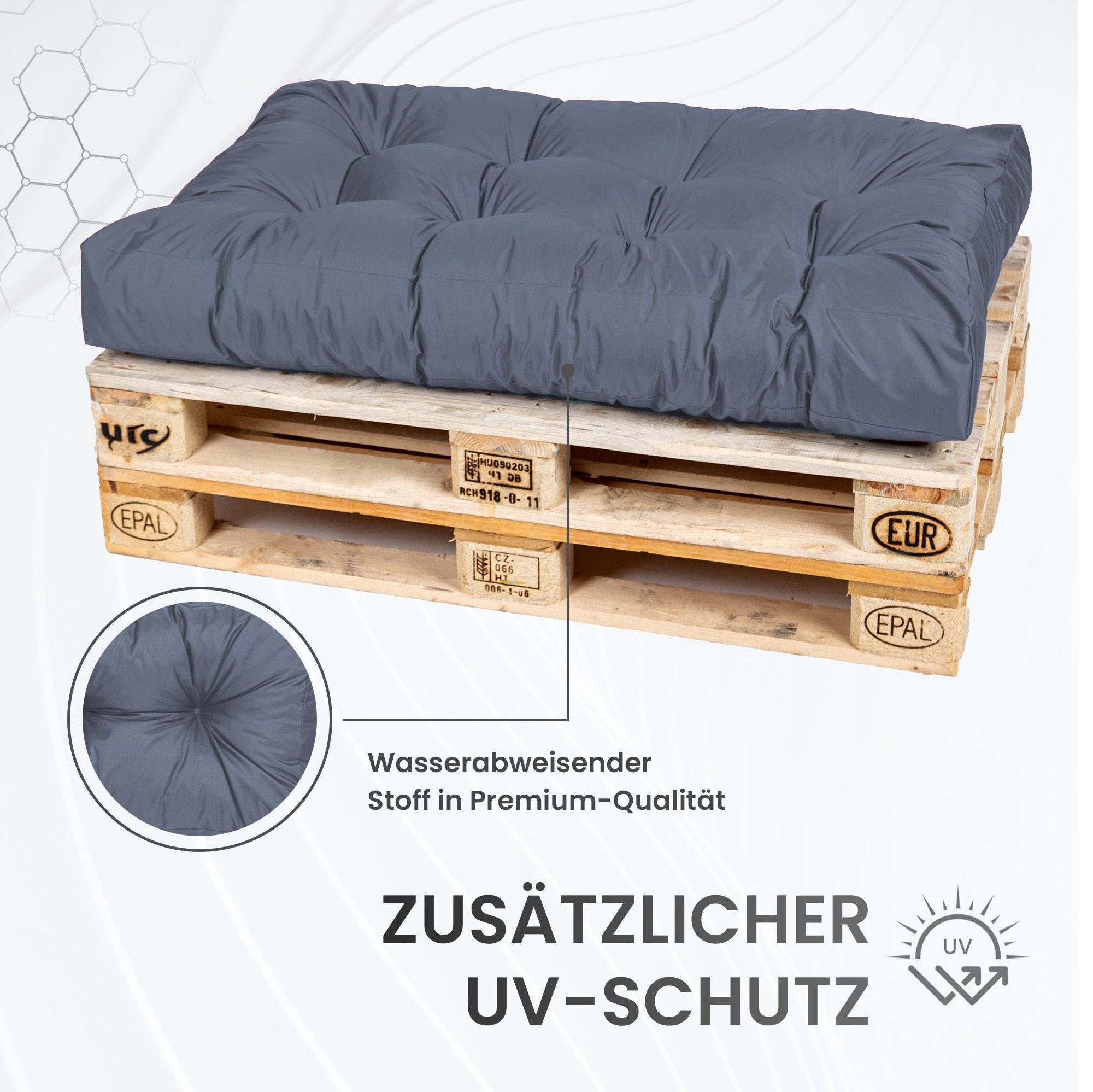 TexDeko Palettenkissen TexDeko Garden 5-TLG Palettenkissen-Set wasserabweisend gesteppt, 2x Palettenkissen + 2x Rückenkissen + 1x Seitenkissen