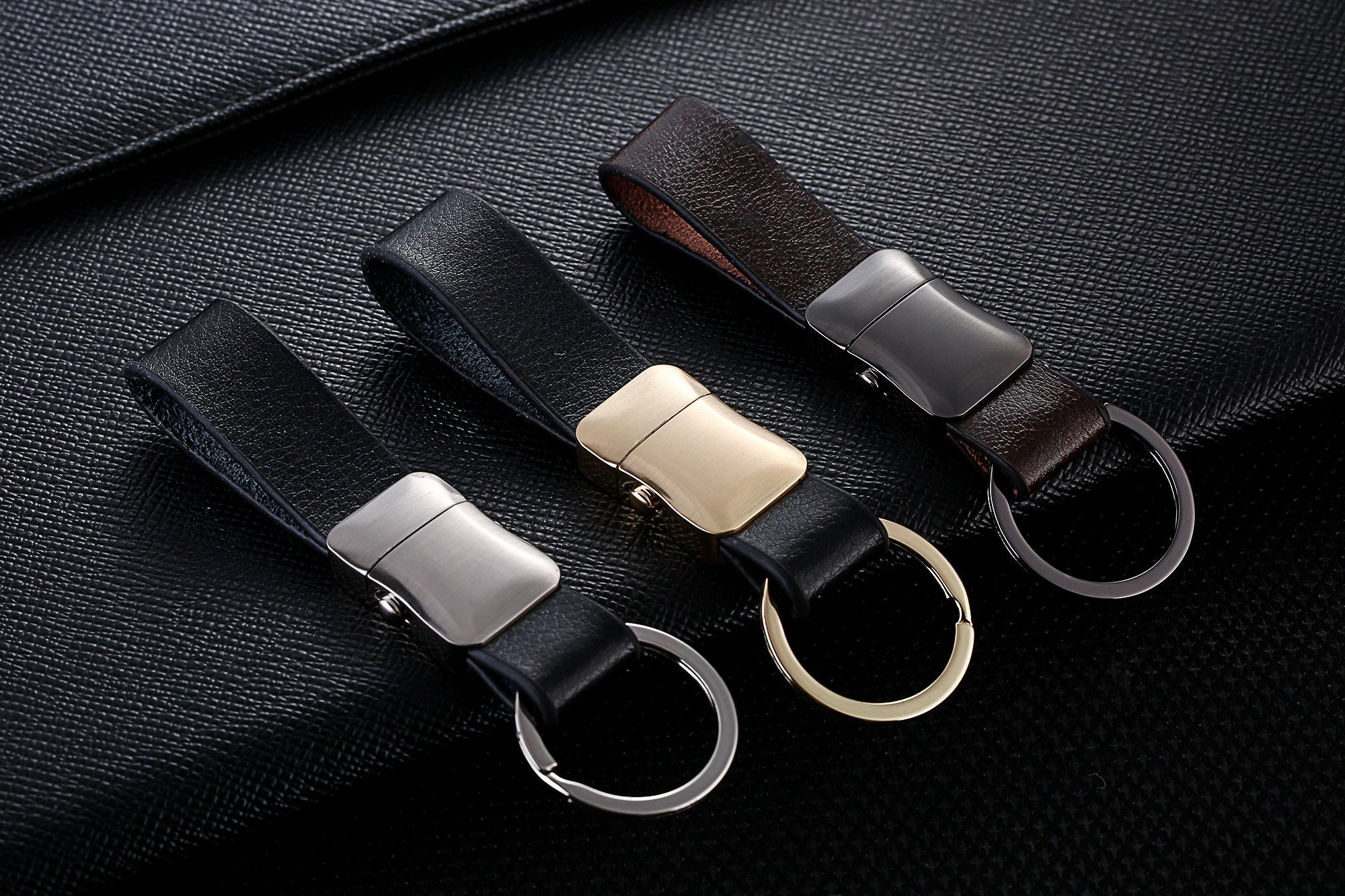 Cerbery Schlüsselanhänger Schlüsselanhänger aus Leder mit Ringen und Geschenkbox, Kunstleder